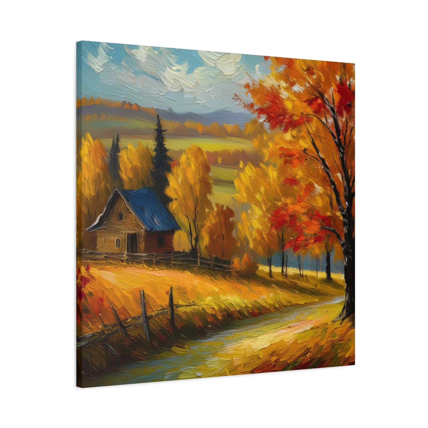 Countryside Fall Print Canvas, Oil Paint Print 20x20, 24x24, 30x30, 32x32, 36x36 Art Design Pine-Wood Inner Frame MC-107