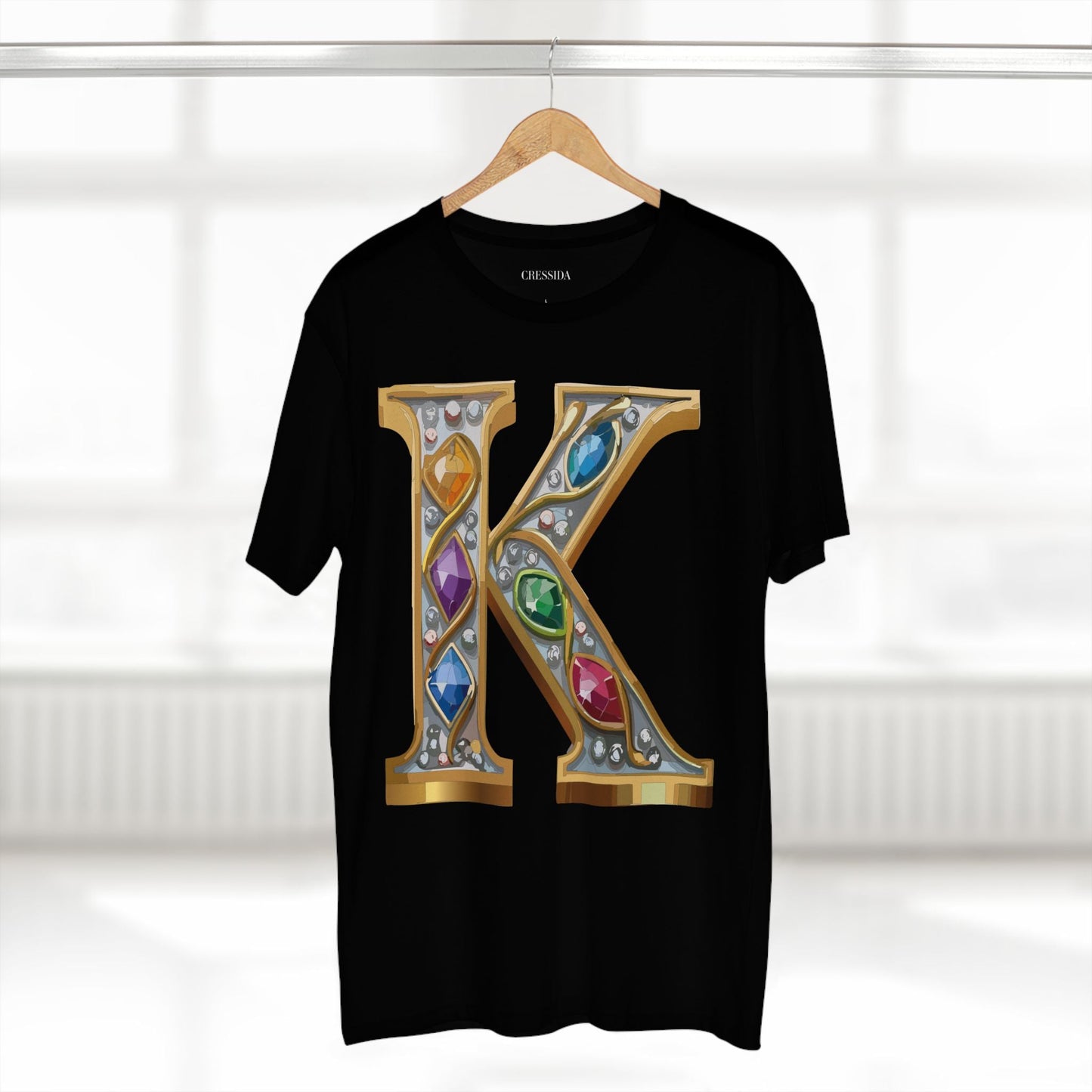 Letter K Graphic Design Tee Unisex 100 Cotton With Antique Gold Letters Artwork T-Shirt