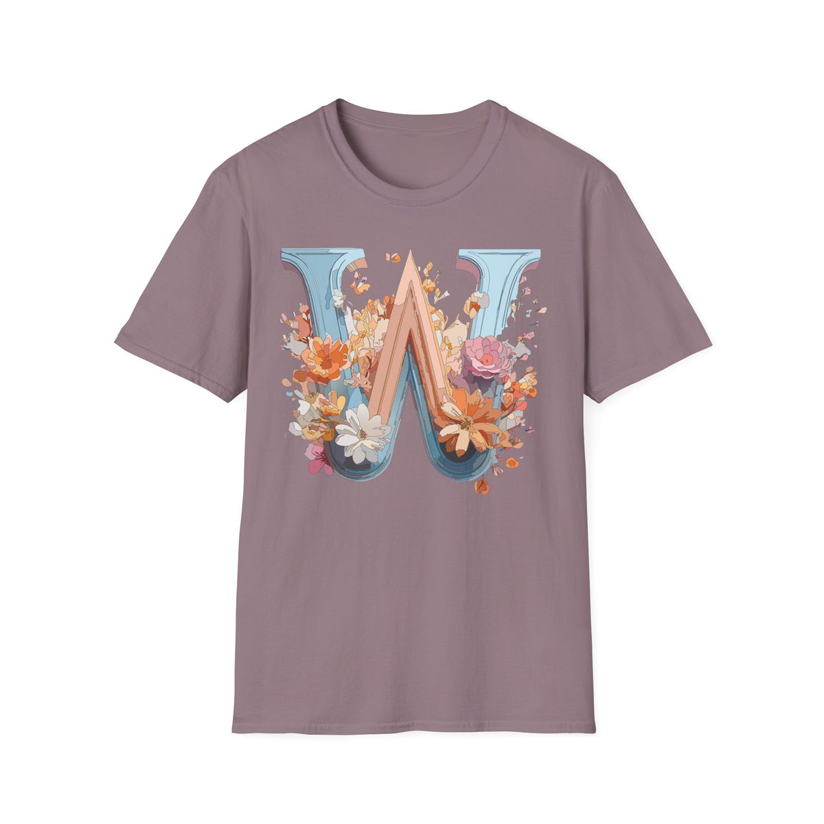 Floral Monogram W T-Shirt | Letter W Initial Tee, Vintage Botanical Alphabet