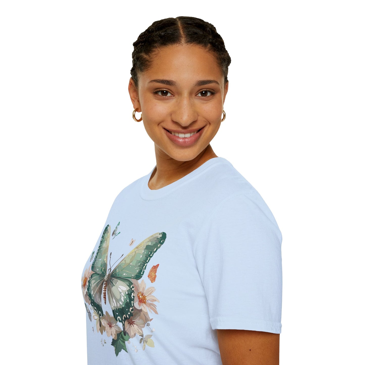 Butterfly T Shirt Unisex Softstyle Tee 100 Percent Ring Spun Cotton Monarch Design Premium Comfort