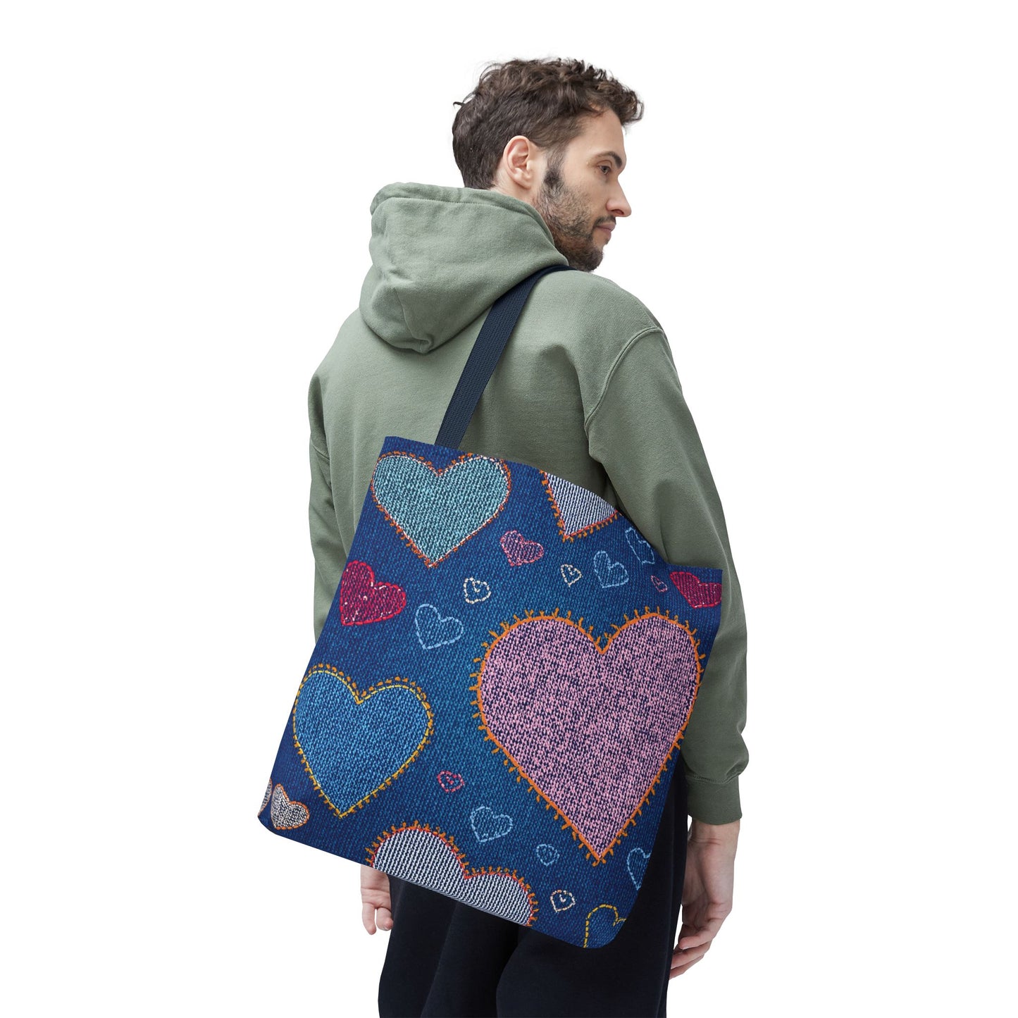 Love Day Graphic Design Denim Fabric Imitation Print Unisex Canvas Bag POLY 3 Sizes Tote Bag 201-27