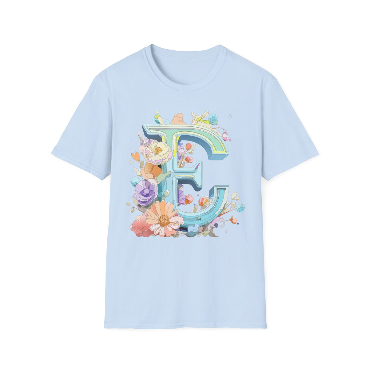Floral Letter E T-Shirt | Botanical Monogram Tee