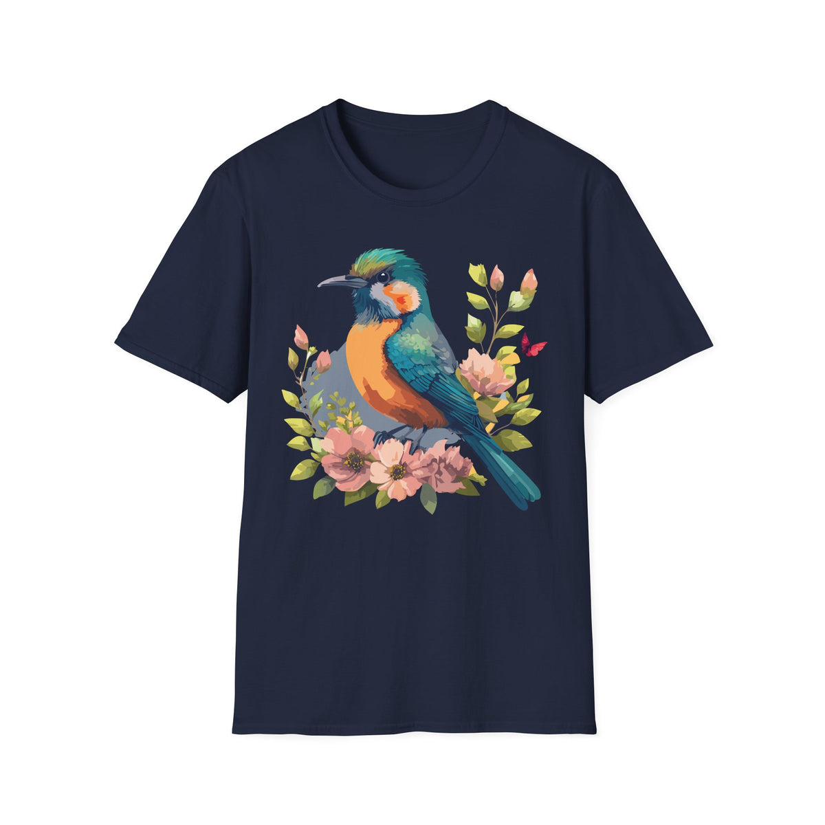Colorful Bird Illustration T-Shirt | Floral Watercolor Kingfisher