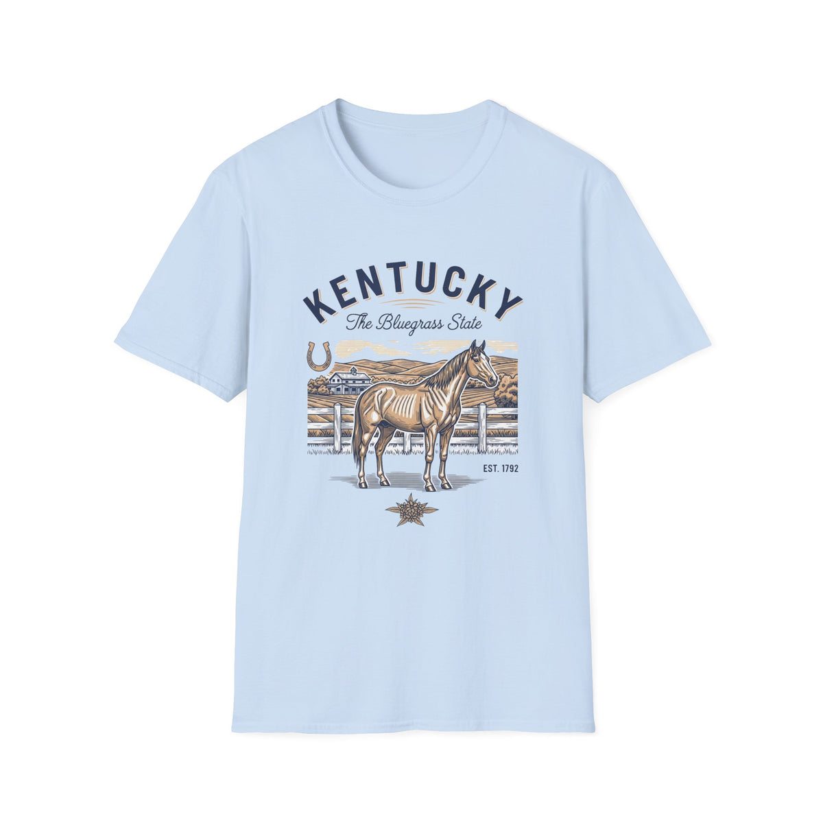 Kentucky Horse Ranch T‑Shirt — The Bluegrass State Travel Tourist Graphic Design Unisex 100 Cotton Gildan T-Shirt