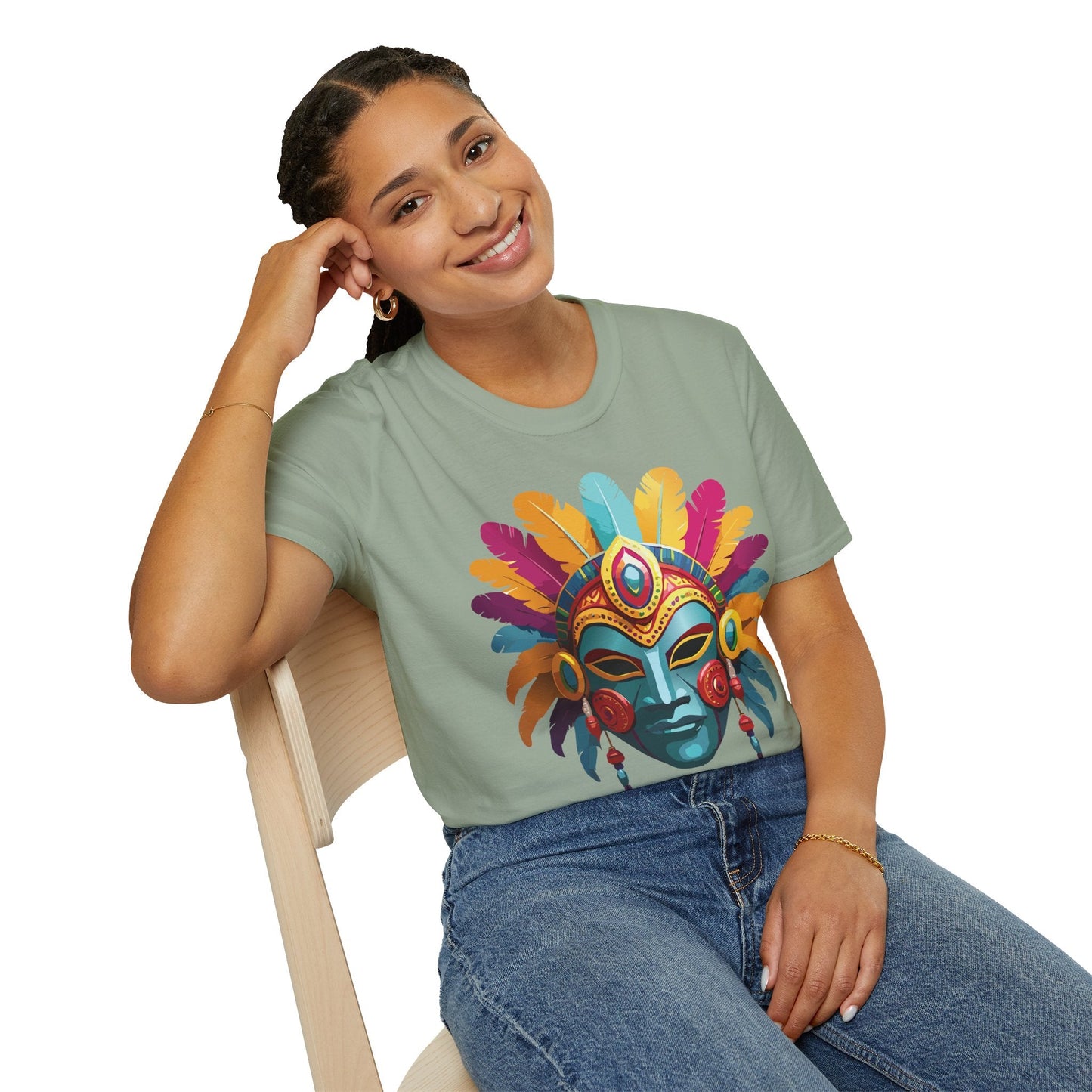 Mask Tee Shirt Unisex Short Sleeve Graphic Tee Masquerade Design 100 Percent Ring Spun Cotton