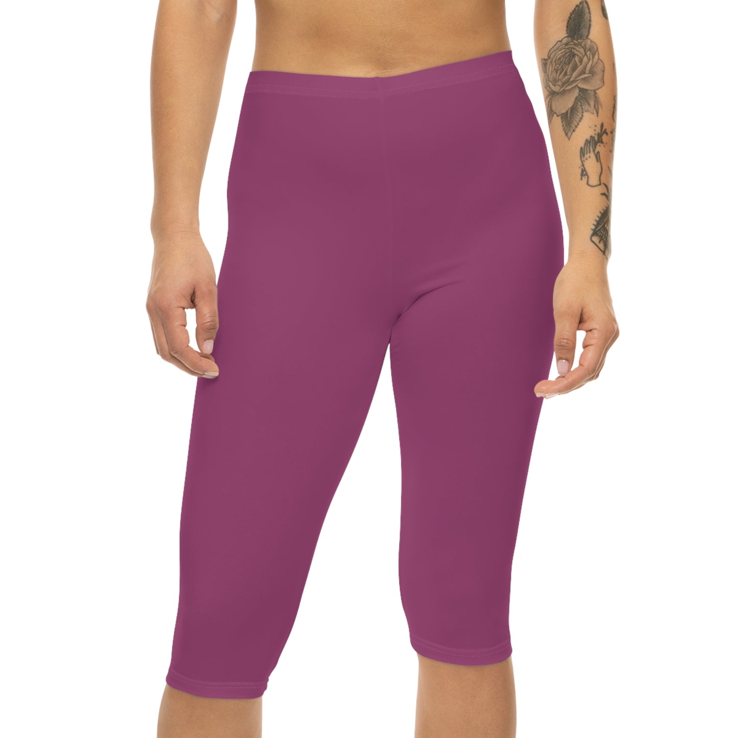 Berry Blush Color Women's Brushed Suede Poly Span Casual Capri Leggings XS-2XL