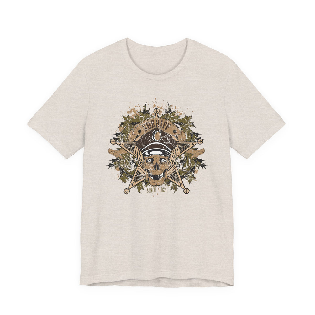 Skull and Crossbones Floral Emblem T-Shirt Nautical Pirate Unisex Cotton Tee Art-45