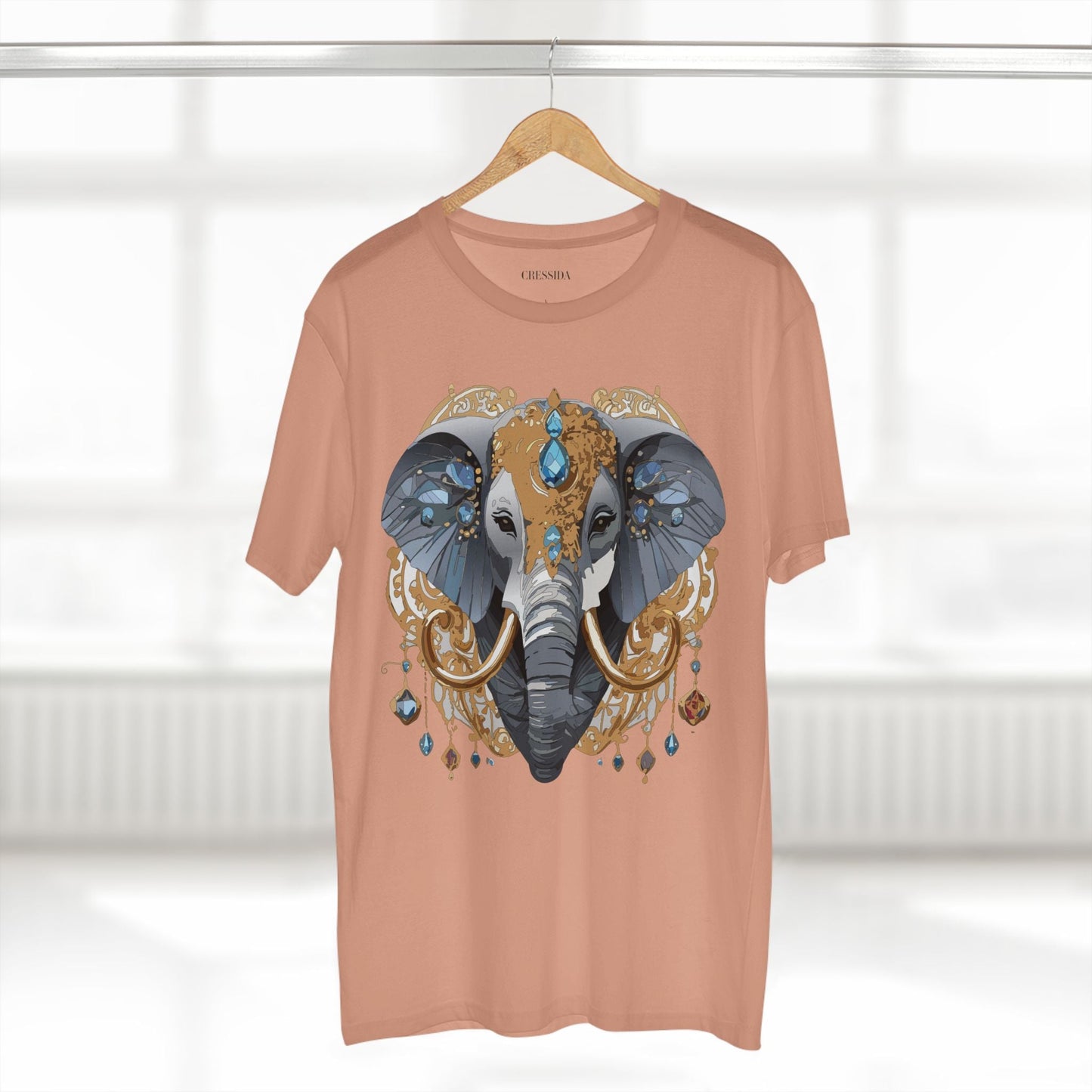 Elephant Graphic Unisex 100 Cotton Tee With Unique Animal Golden Medallion Art Design 39