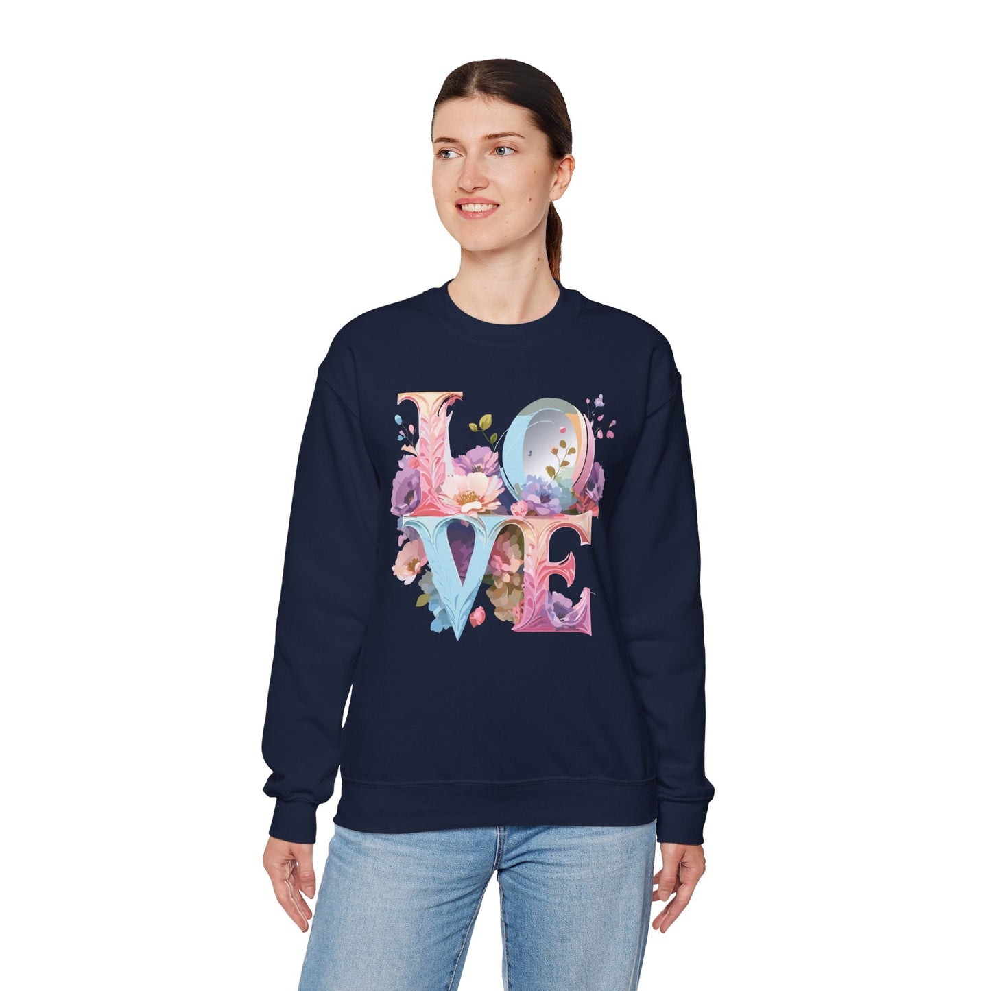 Floral Love Sweatshirt Unisex Crewneck Fifty Fifty Cotton Polyester Valentine Gift
