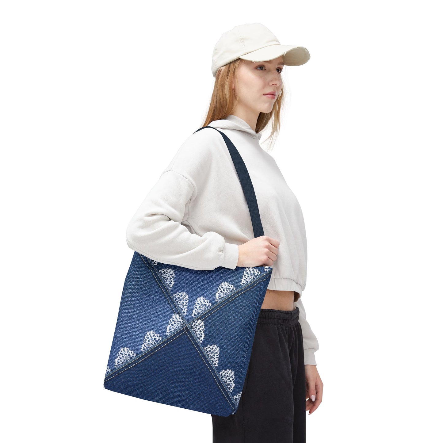 Denim Fabric Imitation Print Unisex Canvas Bag Poly Spun 3 Sizes Tote Bag 110