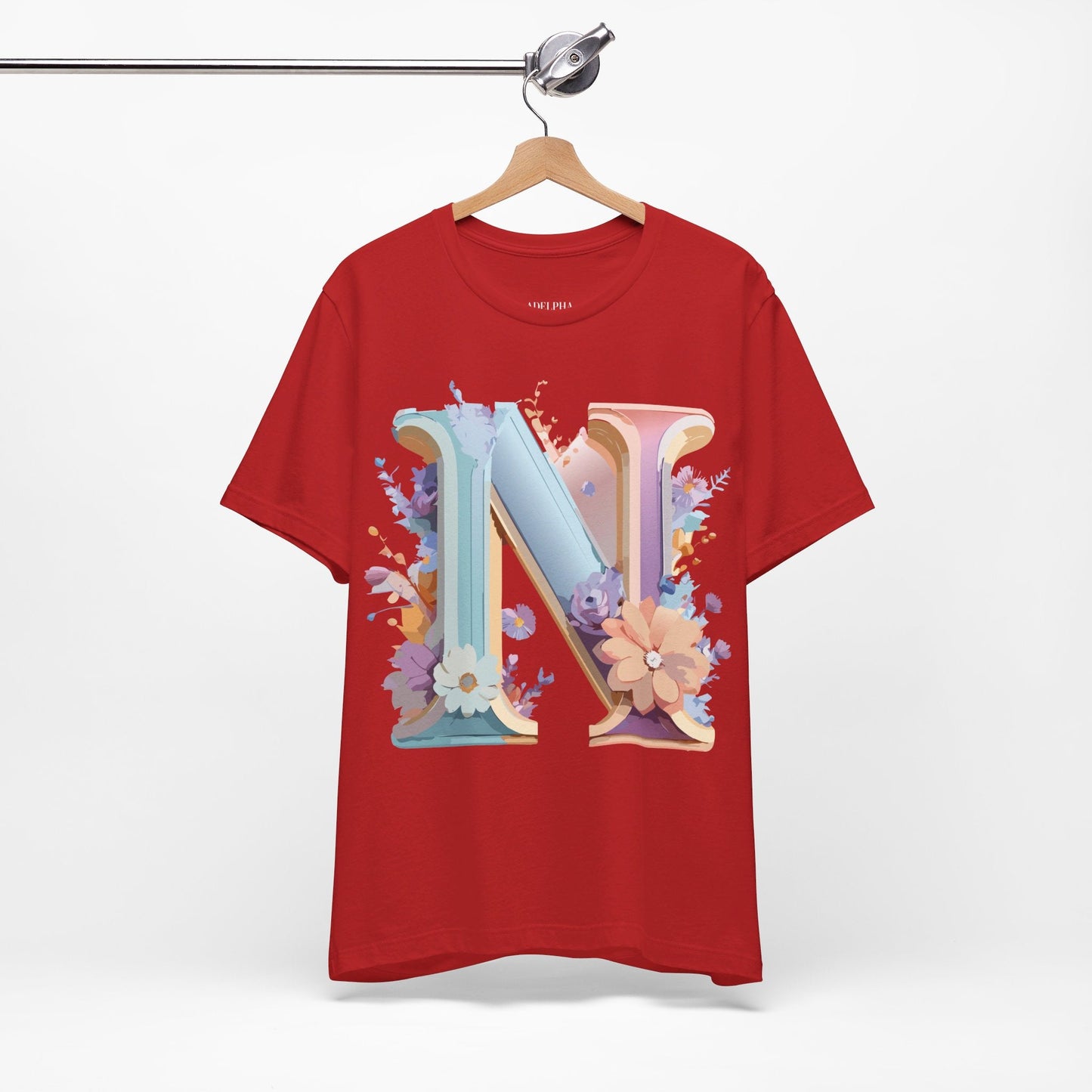 Letter N Shirt Graphic Tee Unisex Vintage Inspired Art Adelpha Design Short Sleeve