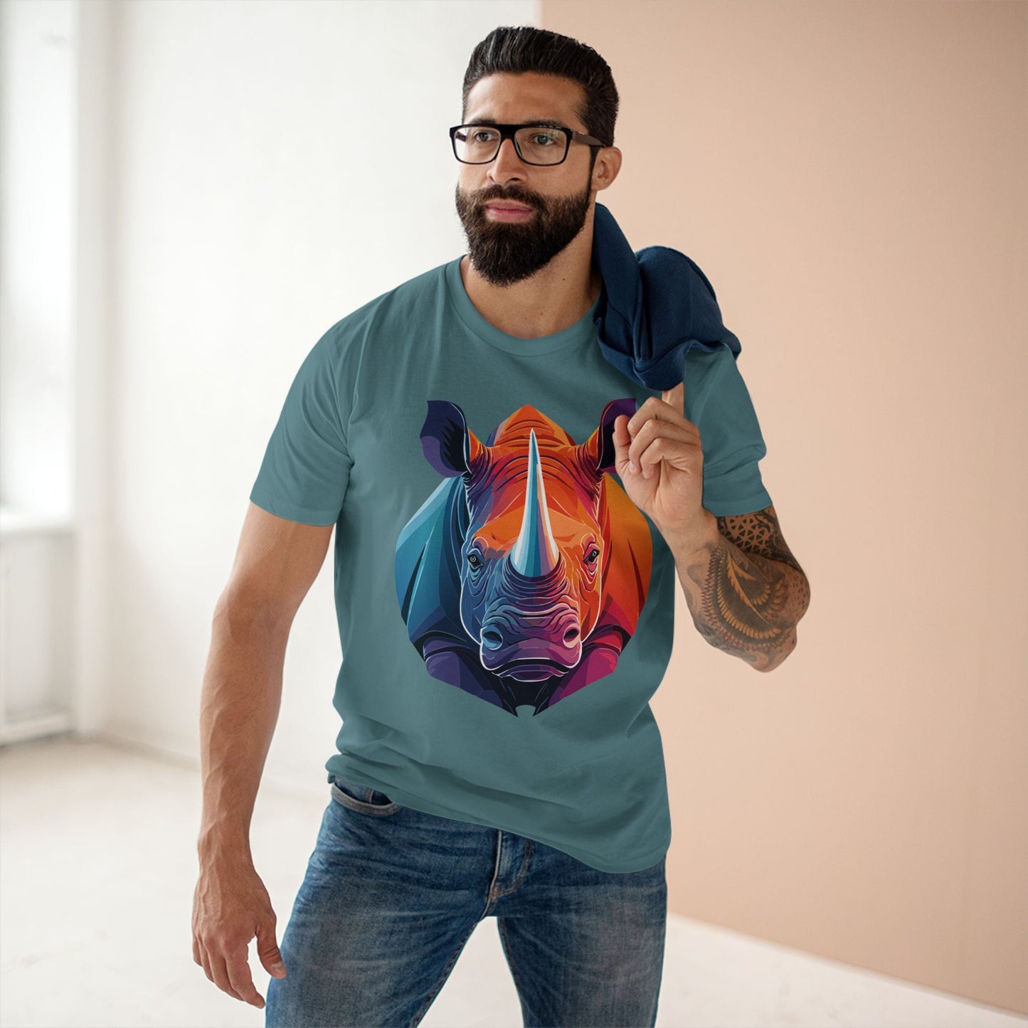 Rhino Animals Shirt Unisex Premium Cotton Tee With Original Art Design From Retro2Nova Art Collection