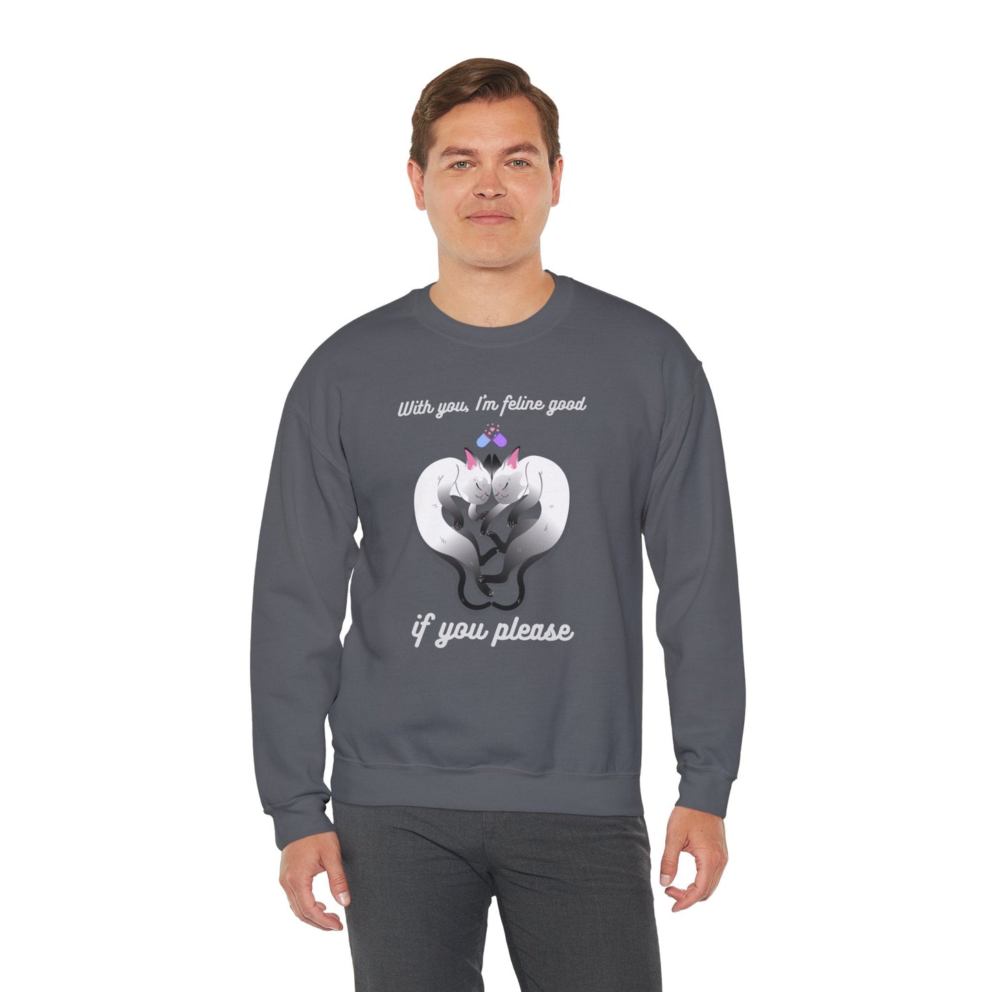 Double Cat Heart Sweatshirt Unisex Fifty Fifty Cotton Poly Valentines Day Sweatshirt