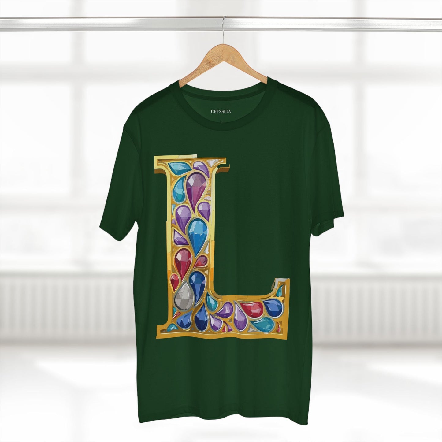 Letter L Graphic Design Tee Unisex 100 Cotton With Antique Gold Letters Artwork T-Shirt