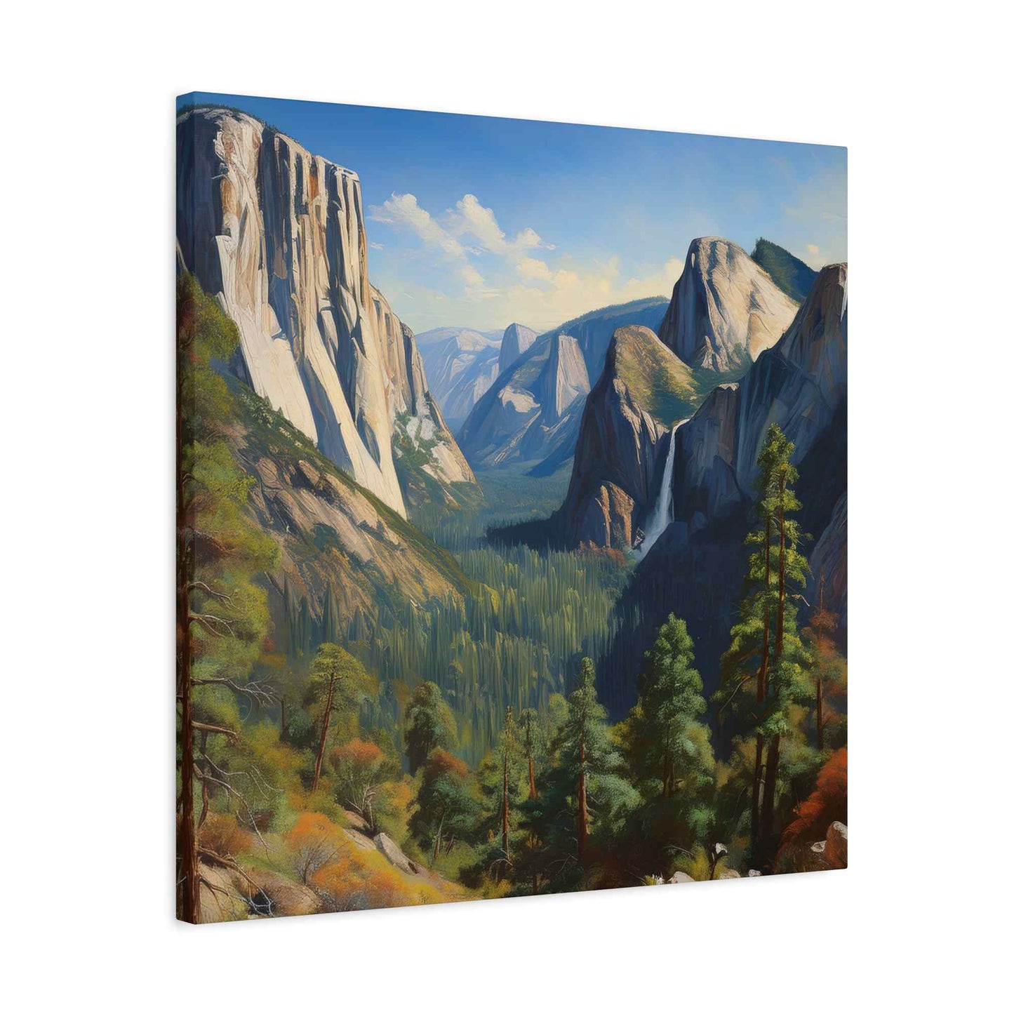 Yosemite Valley Print Canvas, Oil Paint Print 20x20, 24x24, 30x30, 32x32, 36x36 Art Design Print Pine-Wood Inner Frame MC-60