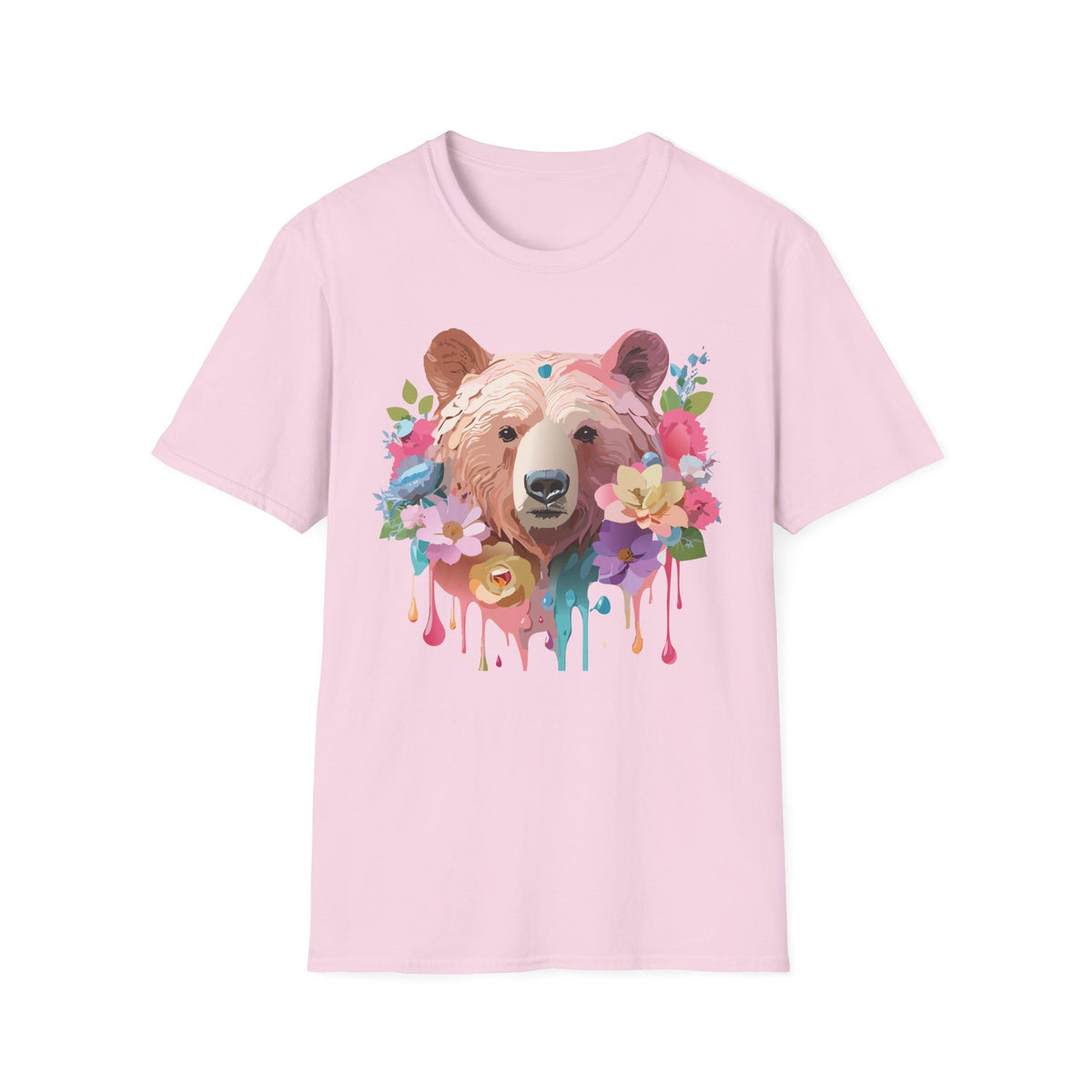 Floral Bear Portrait T-Shirt | Watercolor Flower Bear Tee