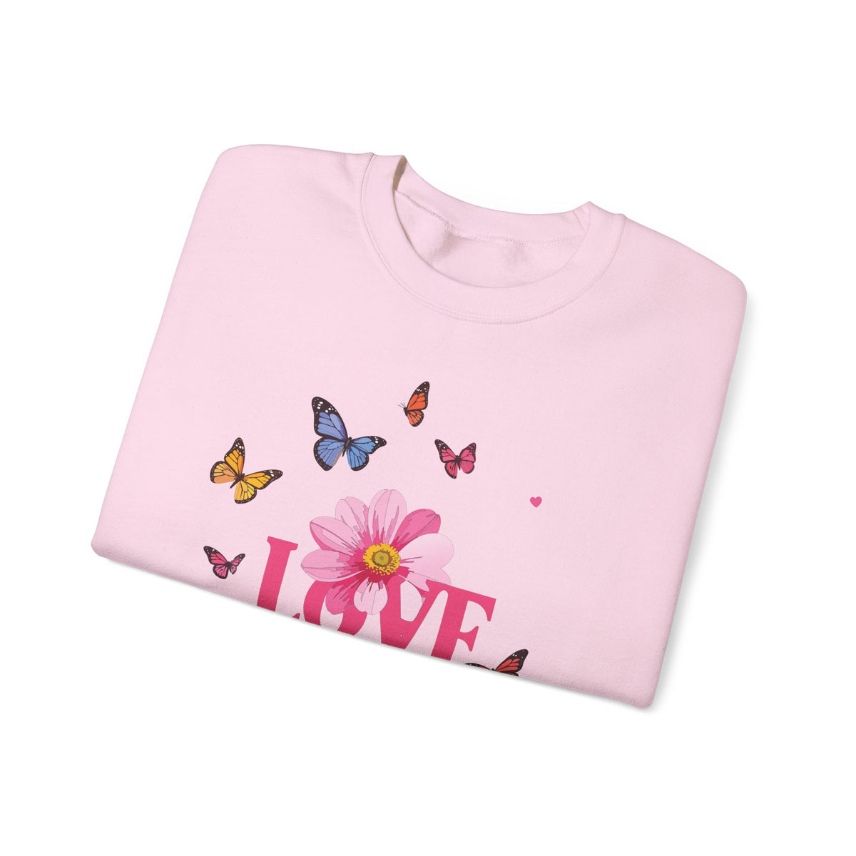 Unisex Floral Love Sweatshirt, Love Floral Sweatshirt, Floral Butterfly Sweatshirt, 50/50 Cotton-Poly Valentine's Day Sweatshirt 01