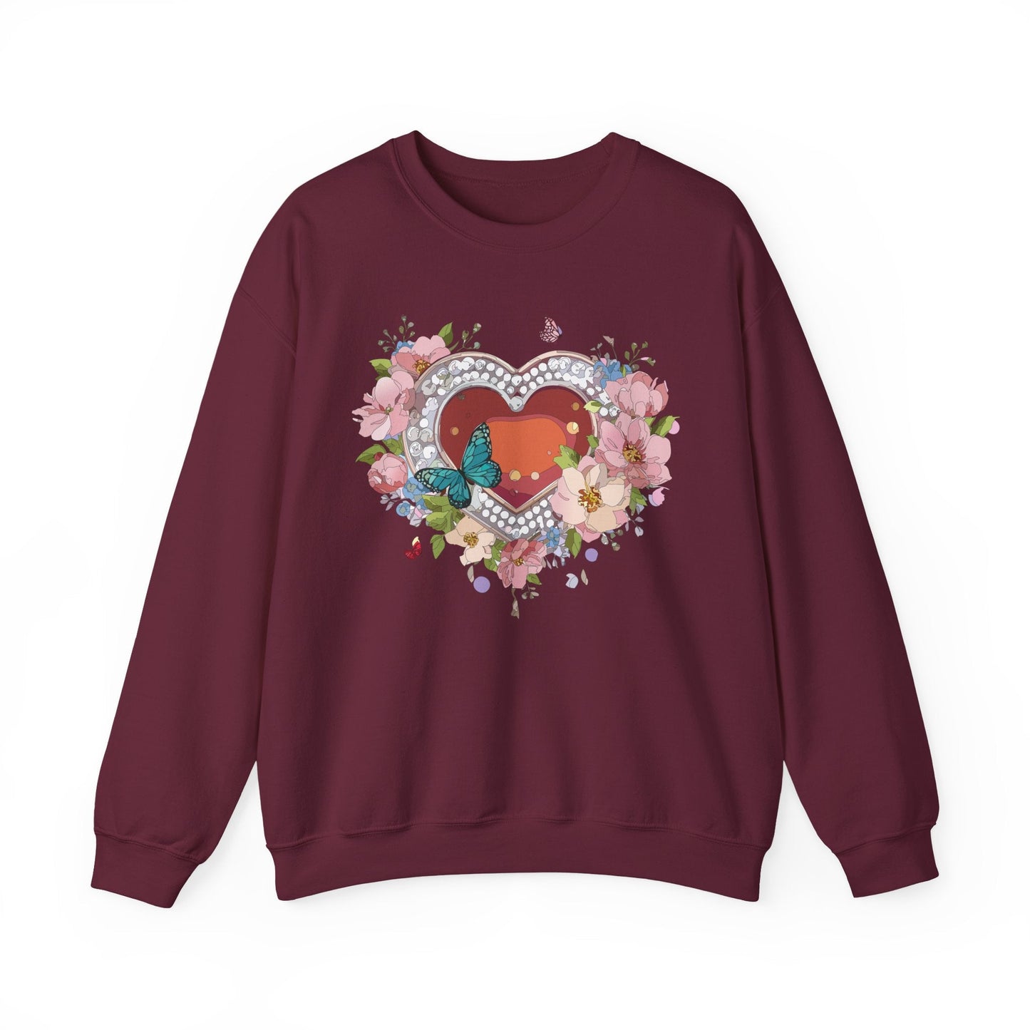 Floral Heart Sweatshirt Unisex Valentines Day Edition Gildan 18000 Heavy Blend Crewneck