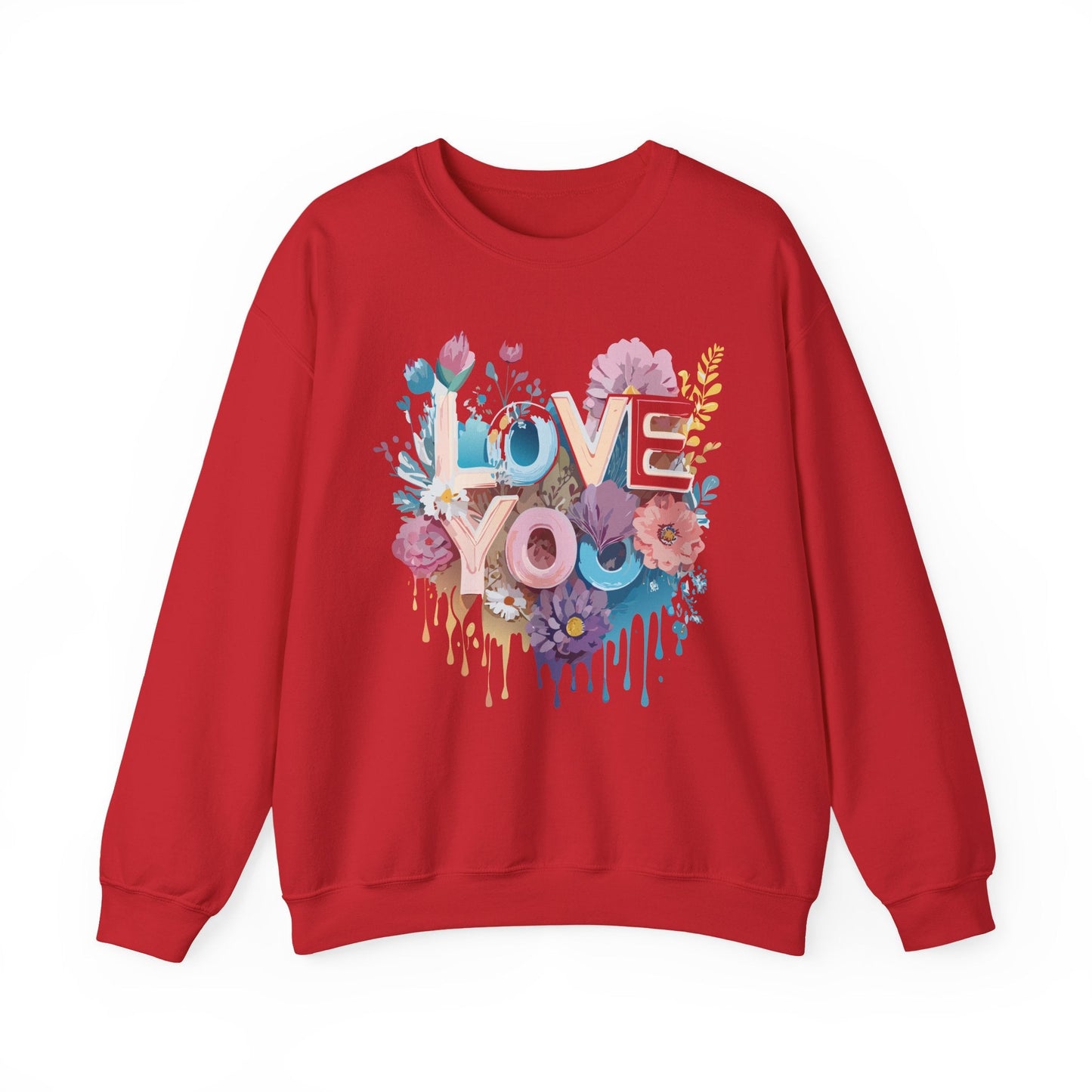 Floral Love Sweatshirt Unisex Heavy Blend Crewneck Valentine Day Flower Print Cozy Fleece Warm Gift