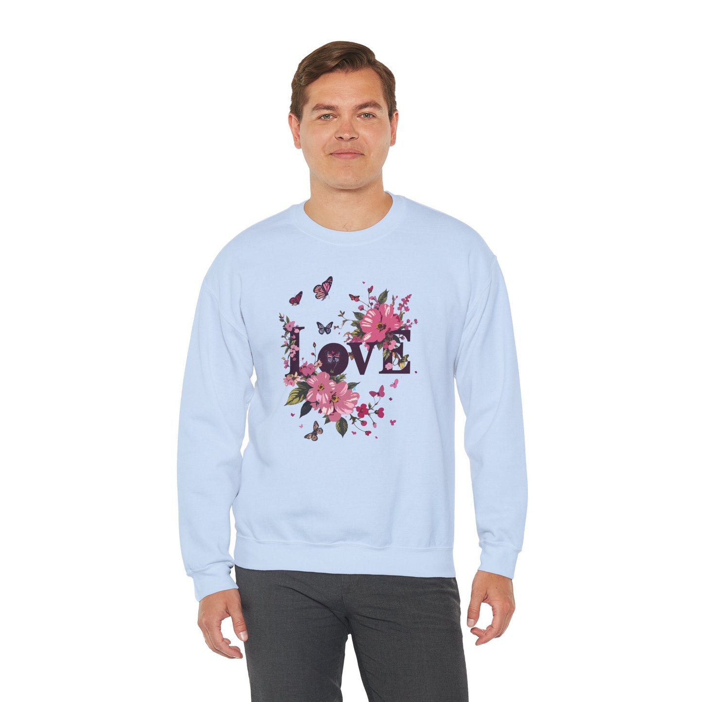 Unisex Floral Love Sweatshirt Fifty Fifty Cotton Poly Valentines Day Gift