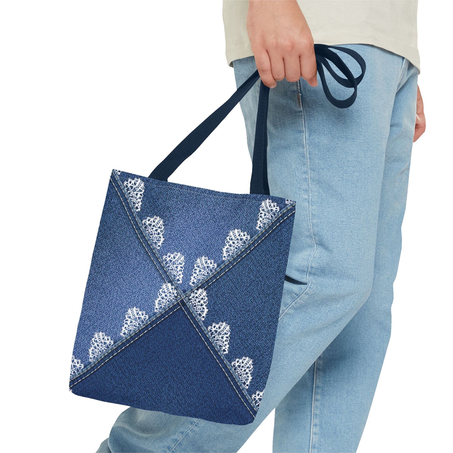 Denim Fabric Imitation Print Unisex Canvas Bag Poly Spun 3 Sizes Tote Bag 110