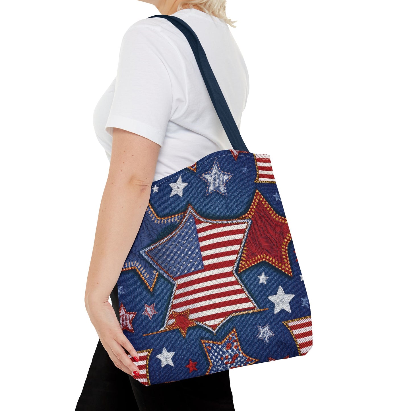 4th of July Graphic Denim Fabric Imitation Print Unisex Canvas Bag Poly Spun 3 Sizes Tote Bag 200-5