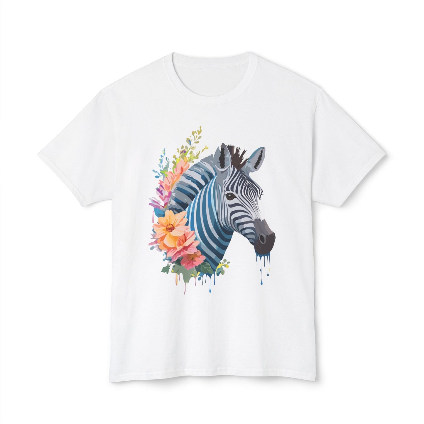 Unisex Zebra Art Print T Shirt 100 Percent Cotton Vintage Floral Design Tee Made In USA