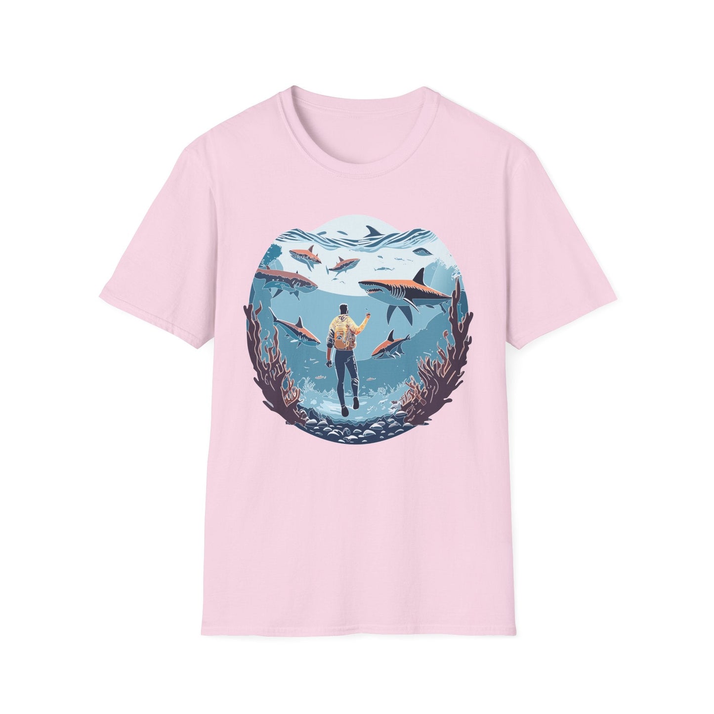 Ocean Theme Unisex Softstyle T Shirt 64000 Cotton Tee With Ocean Art Design Breathable