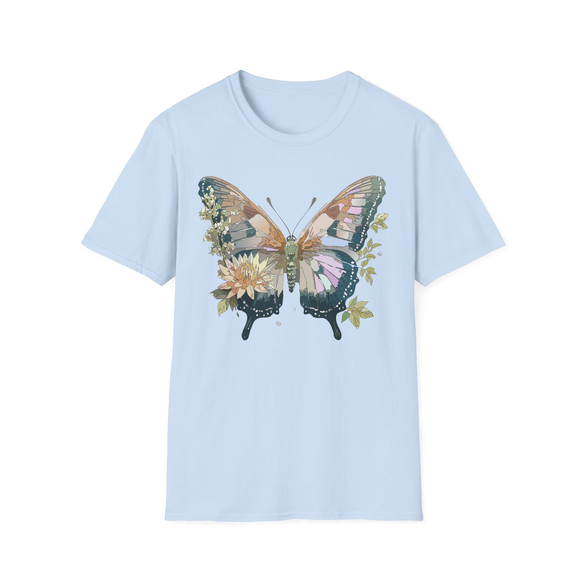 Butterfly Floral T-Shirt — Watercolor Garden Wings Graphic Design Unisex 100 Cotton Gildan T-Shirt