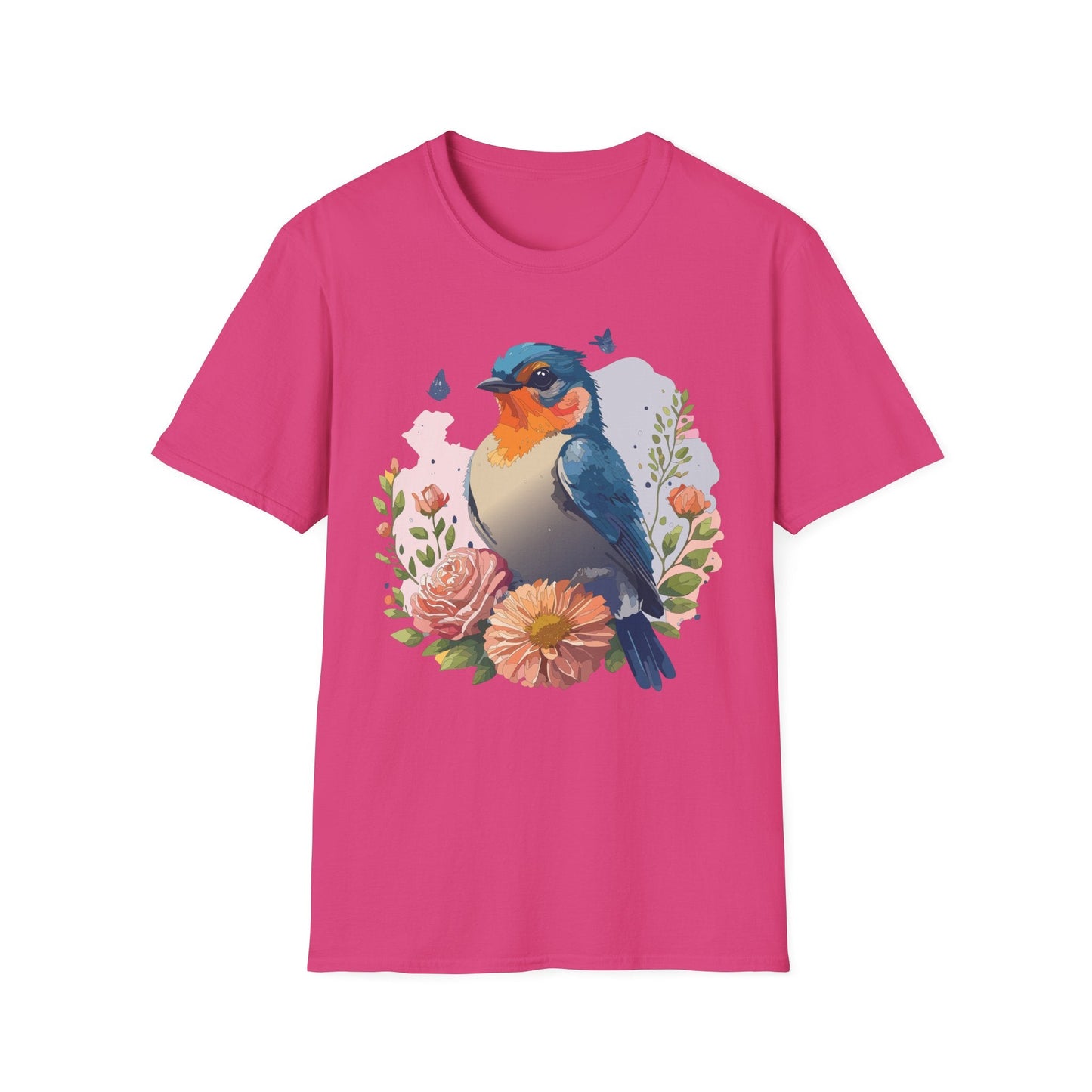 Bird T Shirt Floral Design Unisex Gildan Softstyle 64000 Ring Spun Cotton Tee Breathable Wear