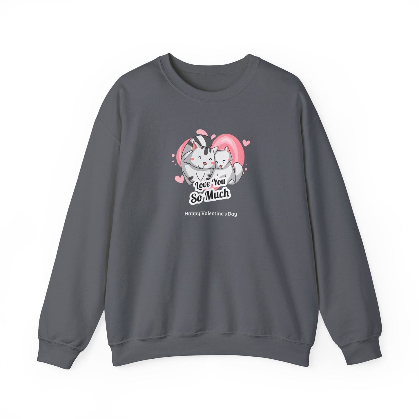 Cat Heart Sweatshirt Valentines Day Unisex 50 50 Cotton Poly Crewneck Gildan 18000