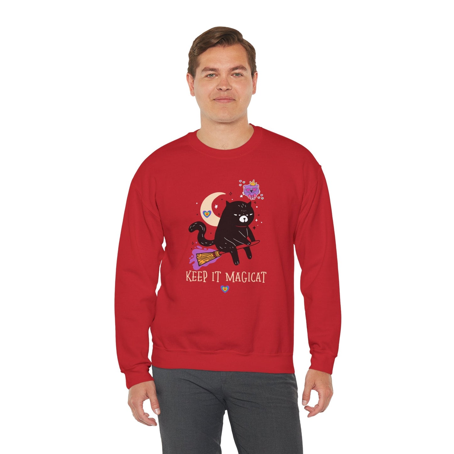 Flying Cat Heart Sweatshirt Unisex Fifty Fifty Cotton Poly Crewneck Gildan 18000 Valentines Day