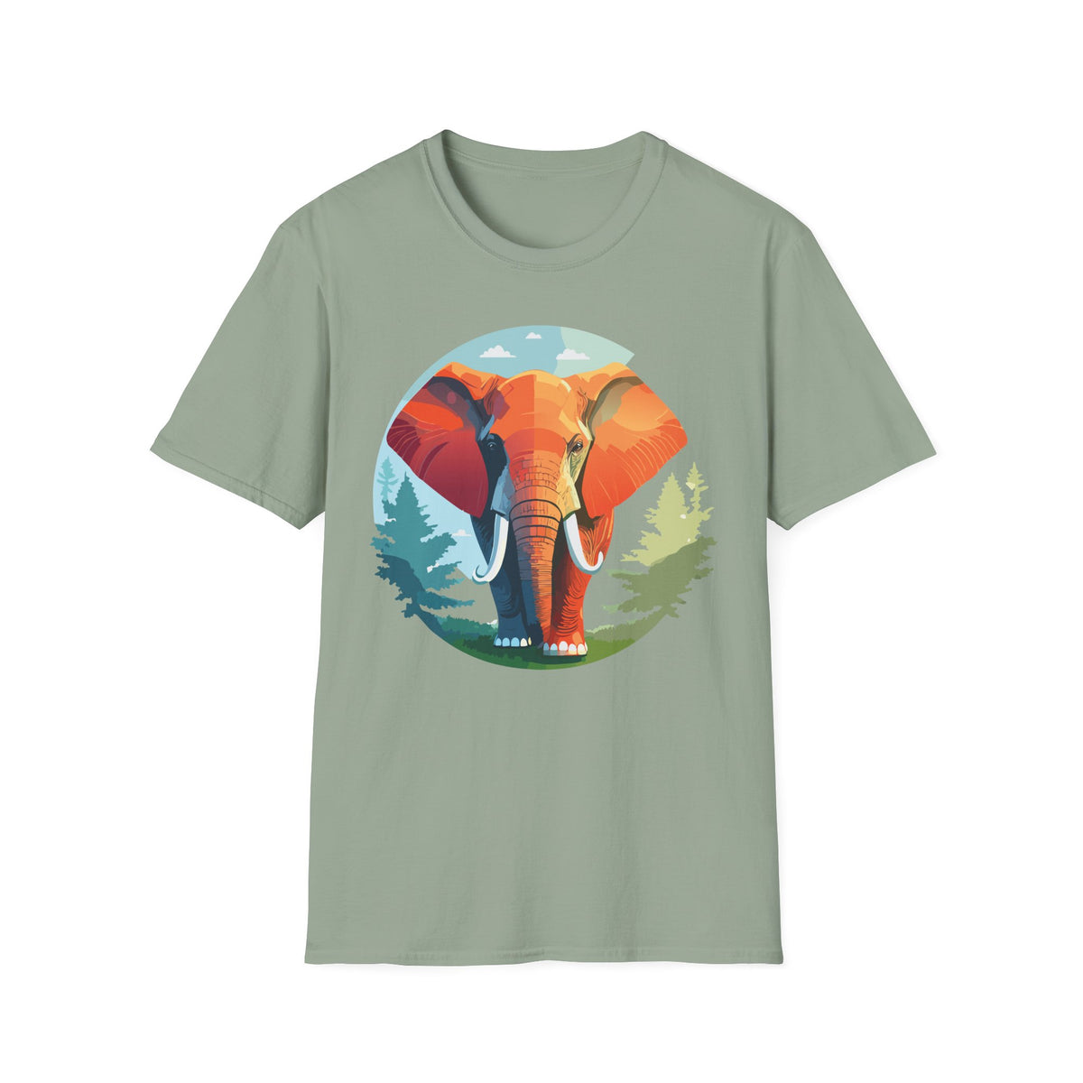 Colorful Elephant Illustration T-Shirt | Vibrant Wildlife Circle Art