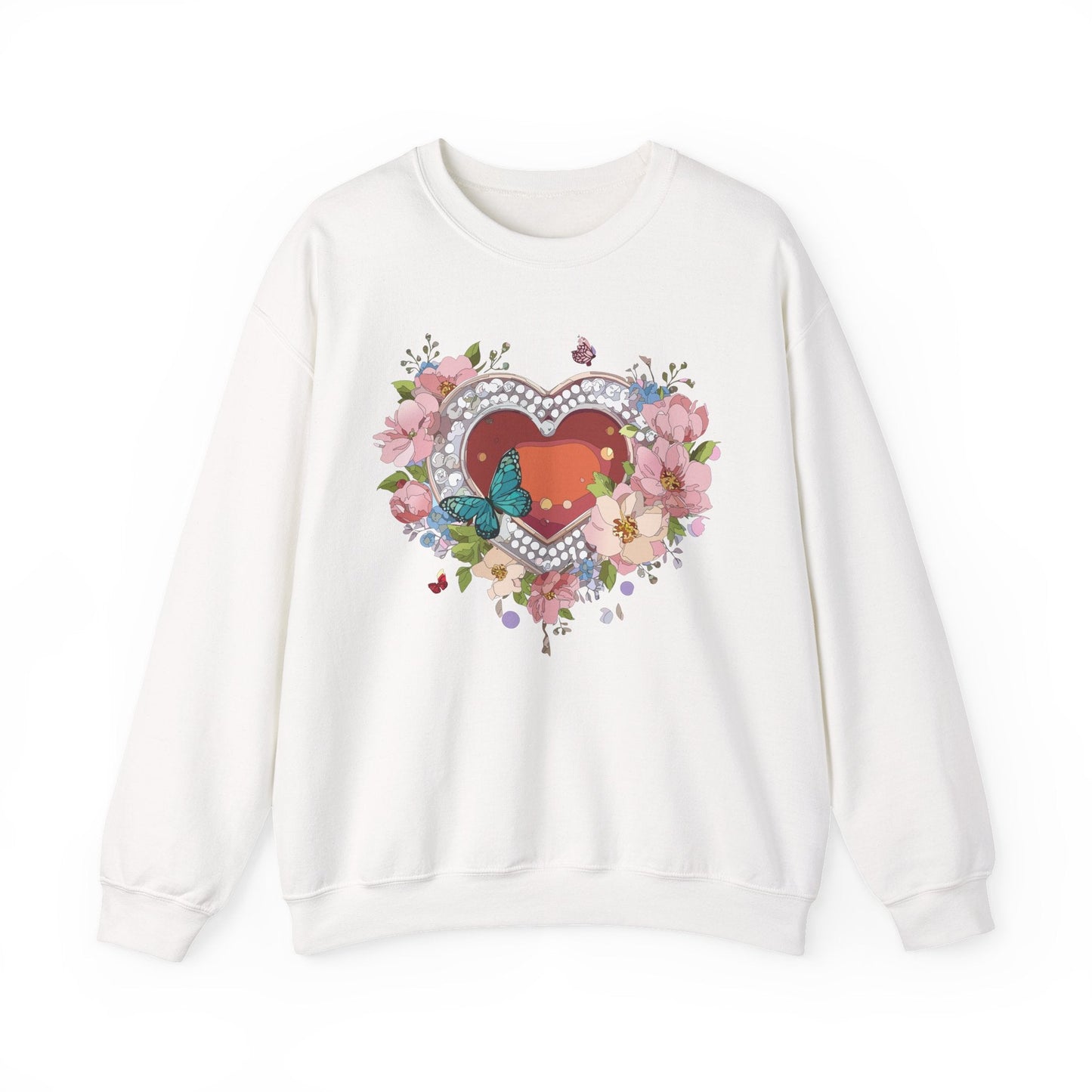 Floral Heart Sweatshirt Unisex Valentines Day Edition Gildan 18000 Heavy Blend Crewneck