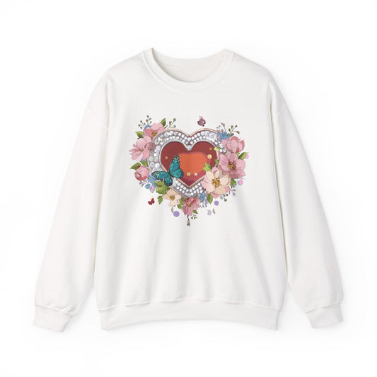 Floral Heart Sweatshirt Unisex Valentines Day Edition Gildan 18000 Heavy Blend Crewneck