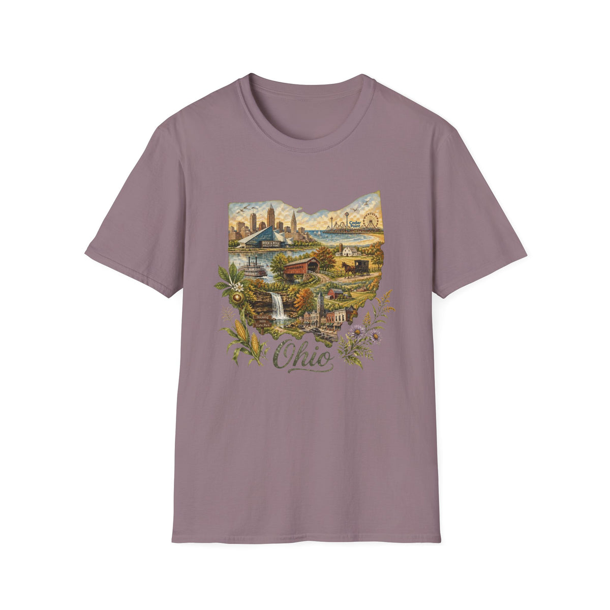 Ohio Vintage Landscape T-Shirt — Retro State Pride Travel Tourist Graphic Design Unisex 100 Cotton Gildan T-Shirt