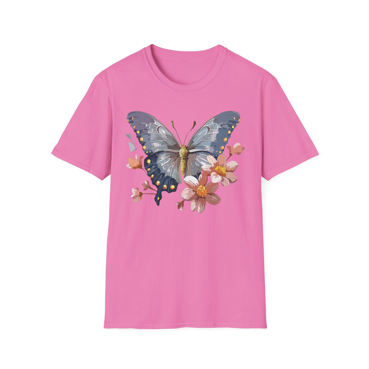 Butterfly and Floral Botanical Graphic Design Unisex 100 Cotton Gildan T-Shirt