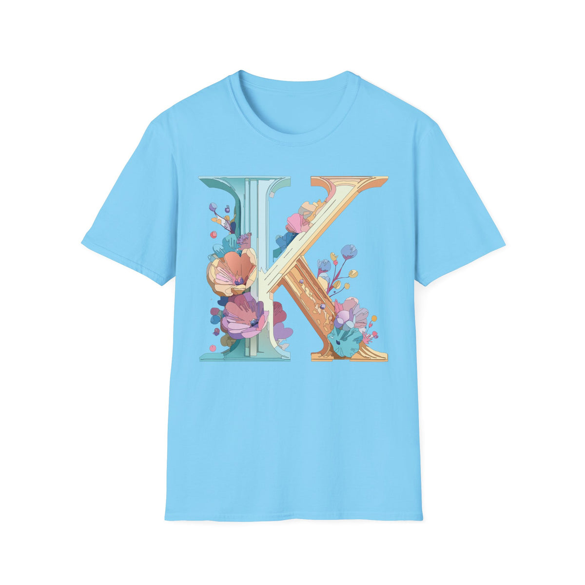 Floral Letter K T-Shirt | Initial Monogram Tee