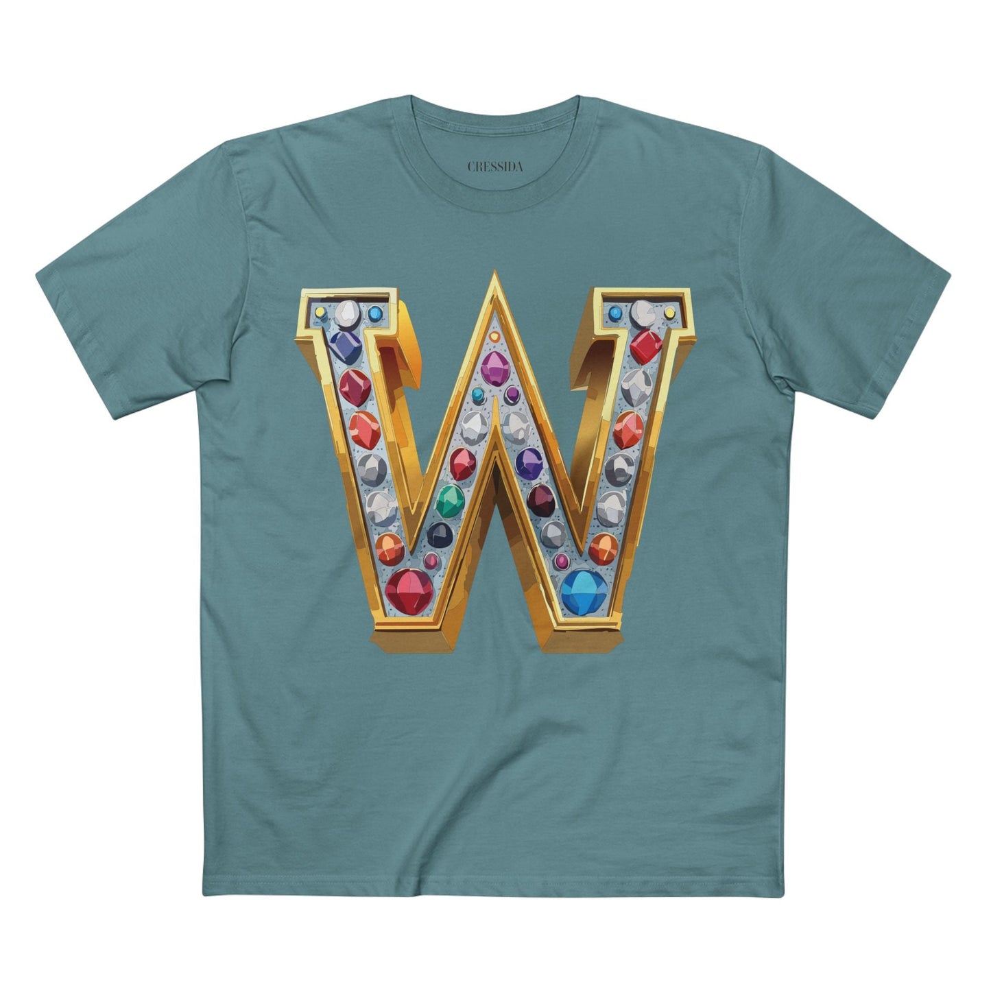 Letter W Graphic Design Tee Unisex 100 Cotton With Antique Gold Letters Artwork T-Shirt
