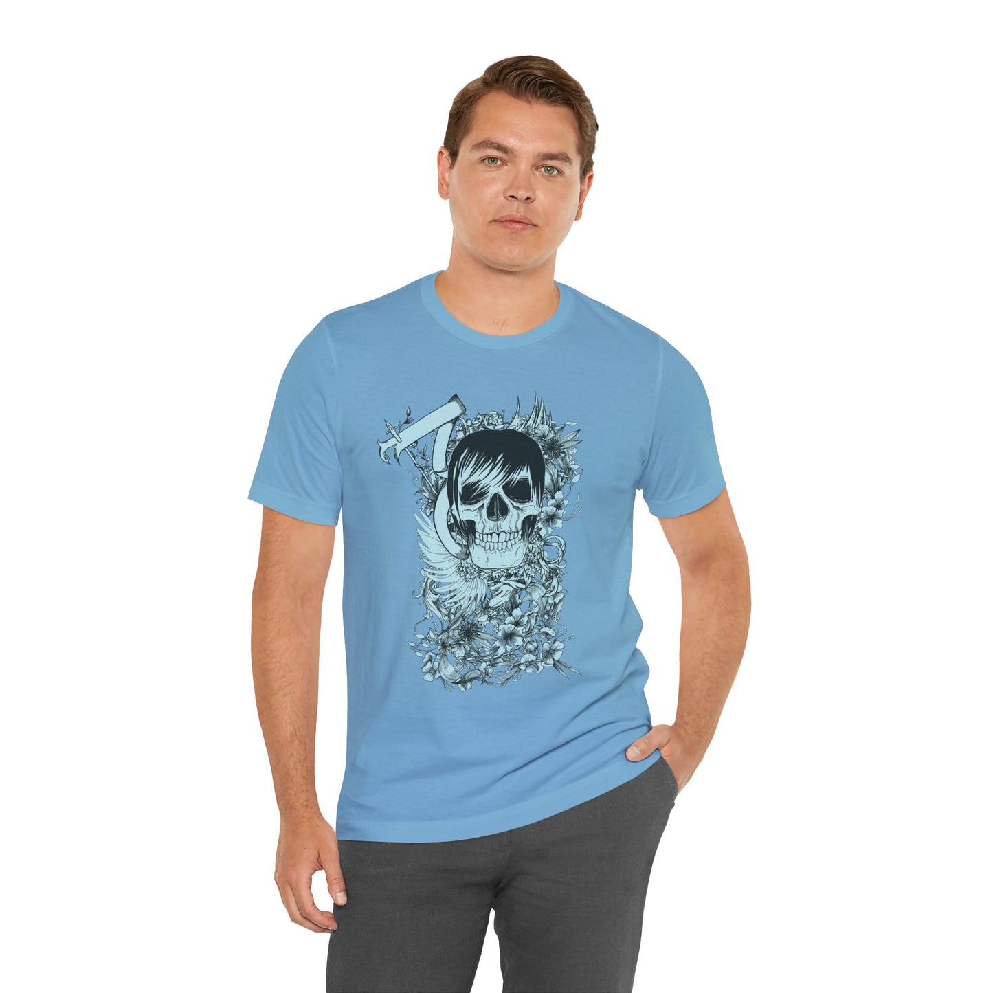 Sky Skull Graphic Design Tee, Skull Shirt, Vintage Tees, Art Design T-Shirt, Vintage Graphic Tee, Art Shirts with Skulls