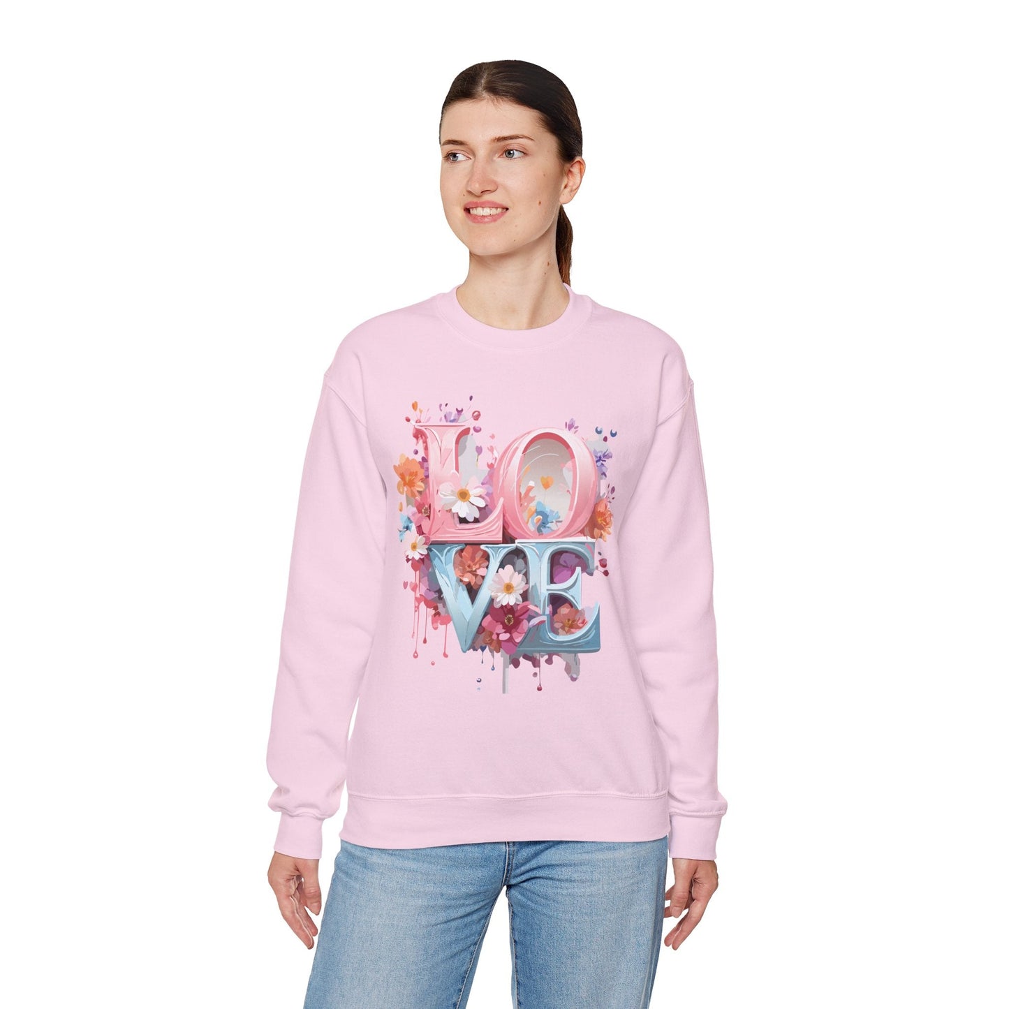 Floral Love Sweatshirt Unisex Love Flower Valentines Day Crewneck Gildan 18000 50 50 Cotton Polyester