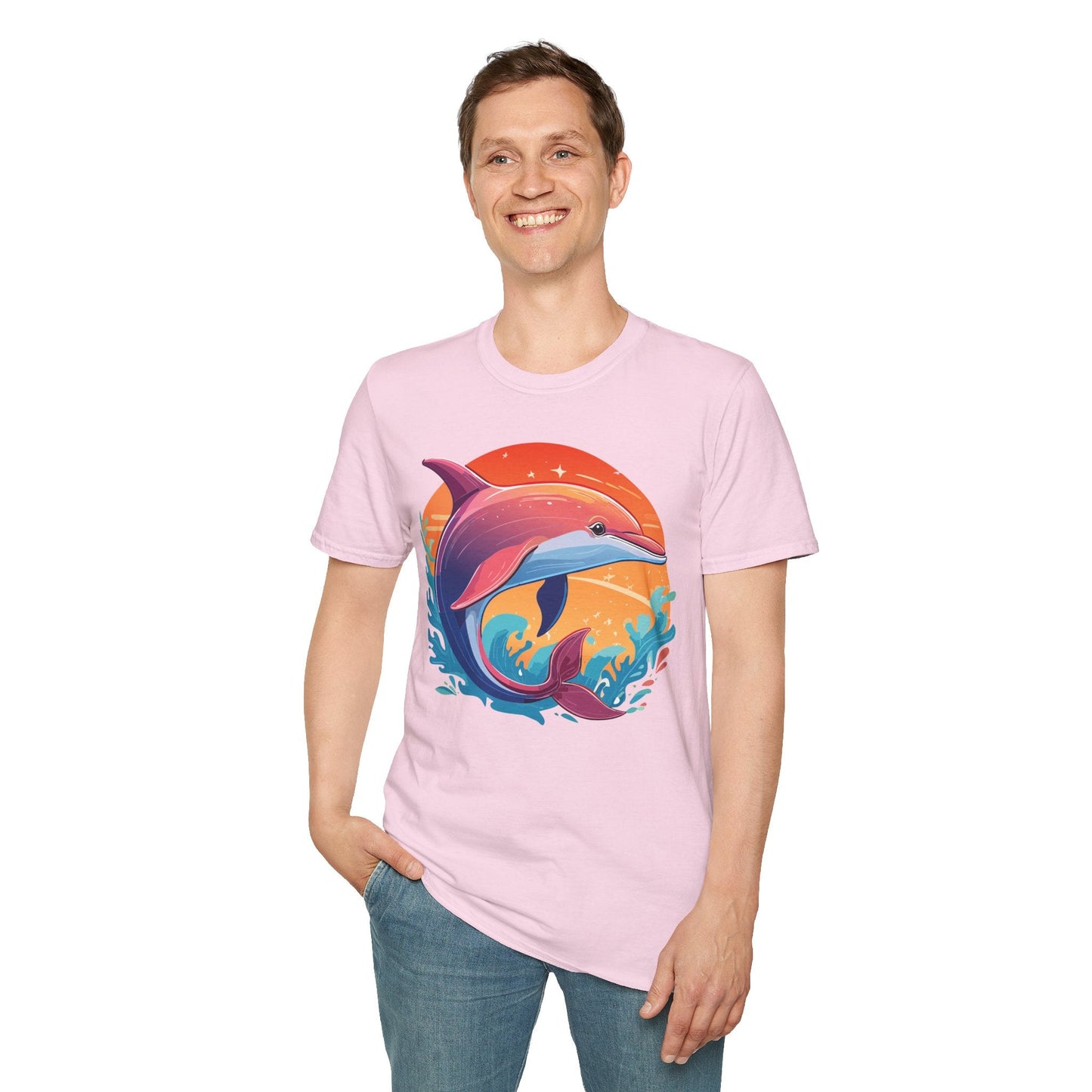 Dolphin Shirt Unisex Tee 100 Percent Ring Spun Cotton Softstyle Gildan 64000 Comfort Fit