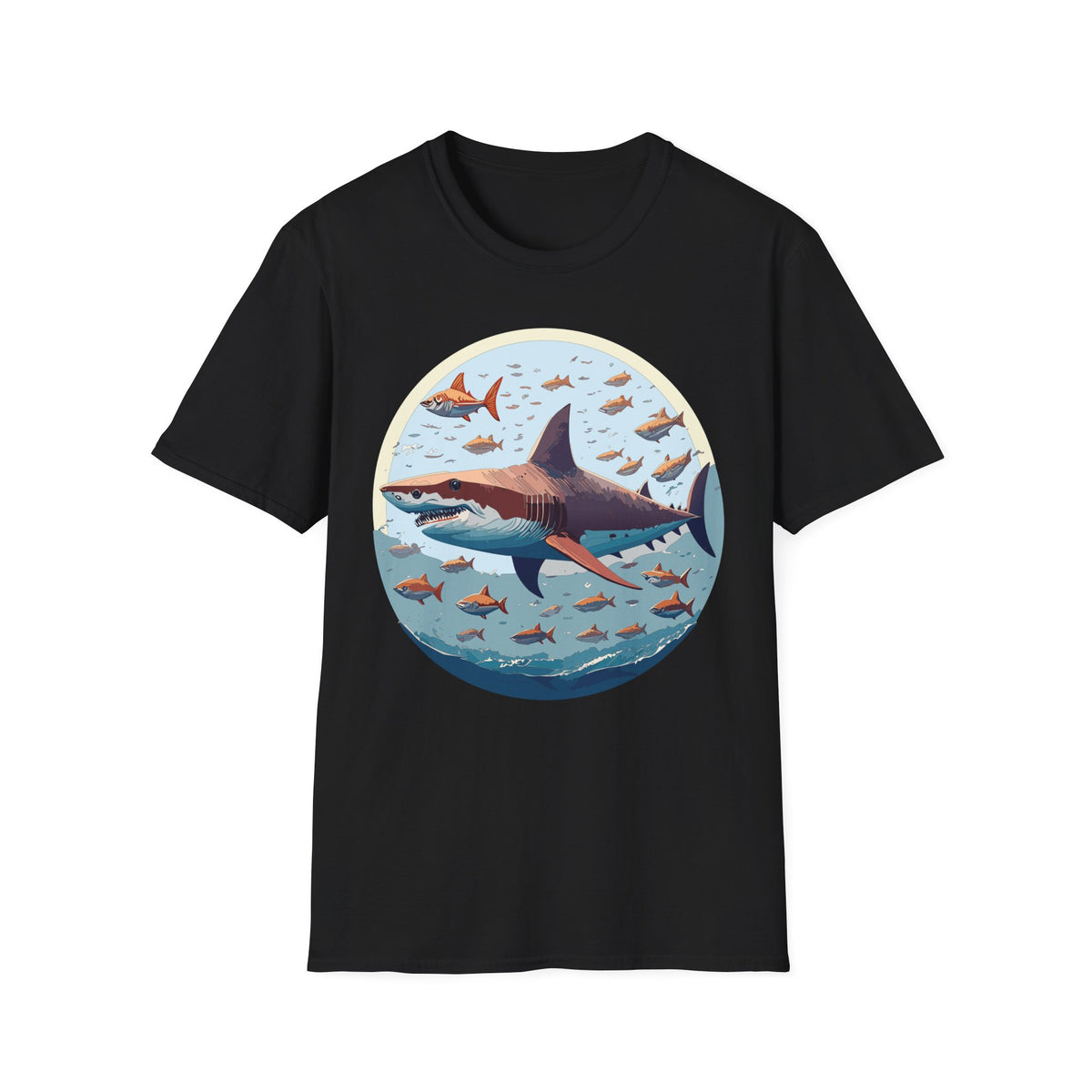 Great White Shark Circle Illustration T-Shirt | Ocean Fish Scene