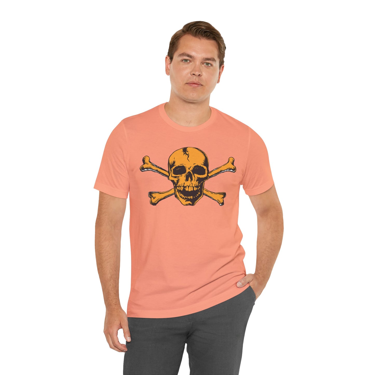 Orange Skull Graphic Design Tee, Skull Shirt, Vintage Tees, Art Design T-Shirt, Vintage Graphic Tee, Art Shirts with Skulls