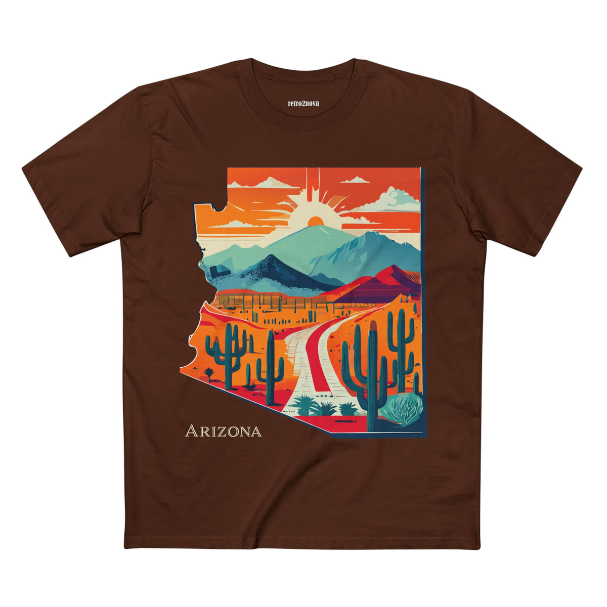 Arizona Desert Road Trip Tee | Retro Sunset Cactus Scenic Mountain Design