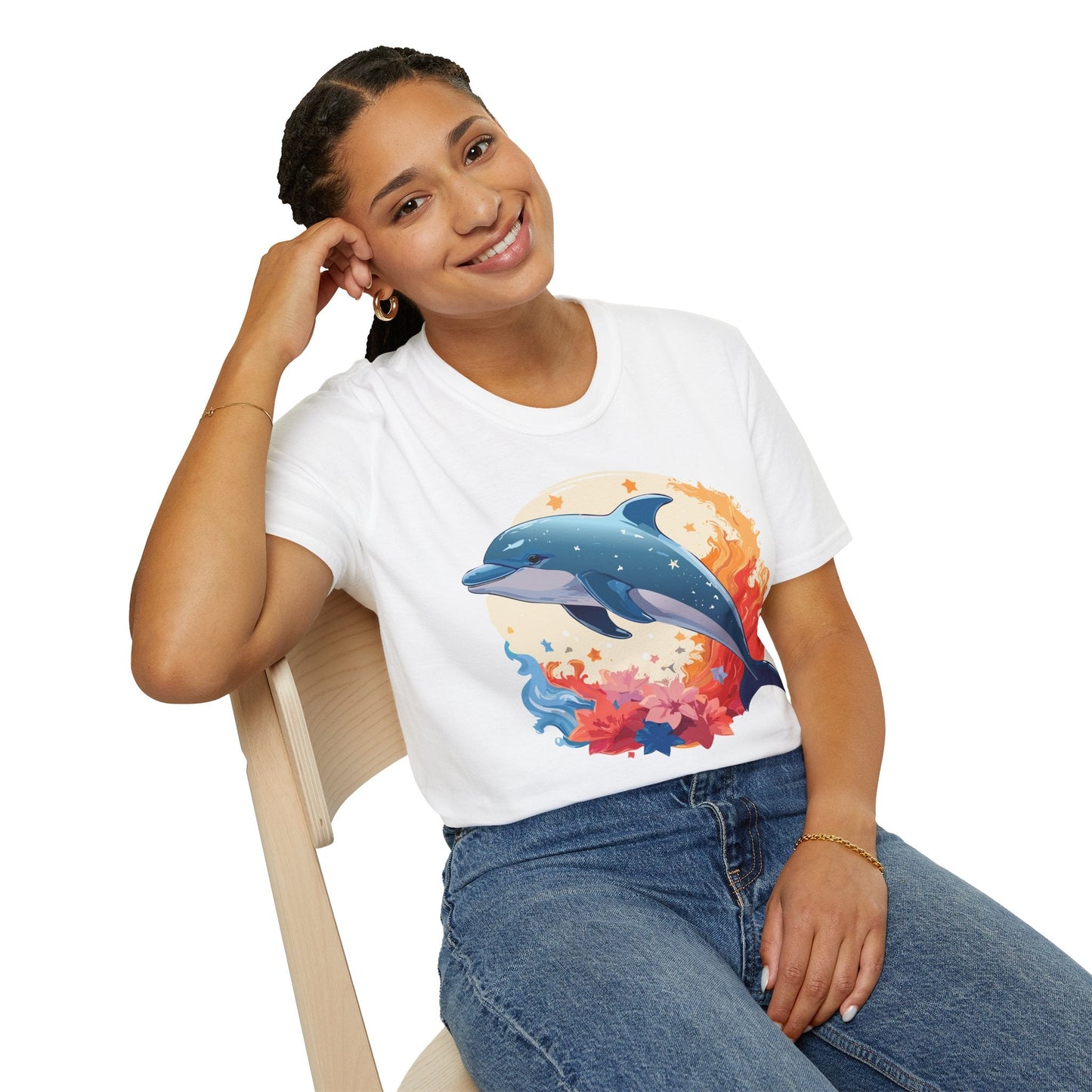 Dolphin T Shirt Unisex Softstyle Gildan 64000 100 Percent Ring Spun Cotton Animal Fish Tee