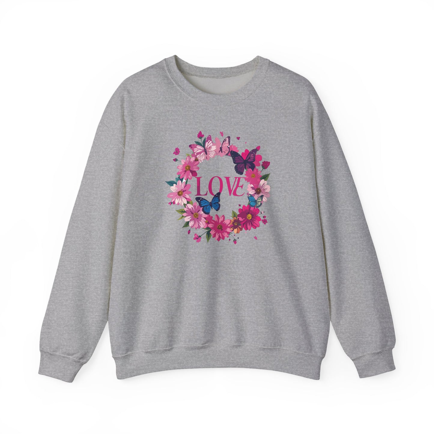 Unisex Floral Love Sweatshirt, Love Floral Sweatshirt, Floral Butterfly Sweatshirt, 50/50 Cotton-Poly Valentine's Day Sweatshirt 04