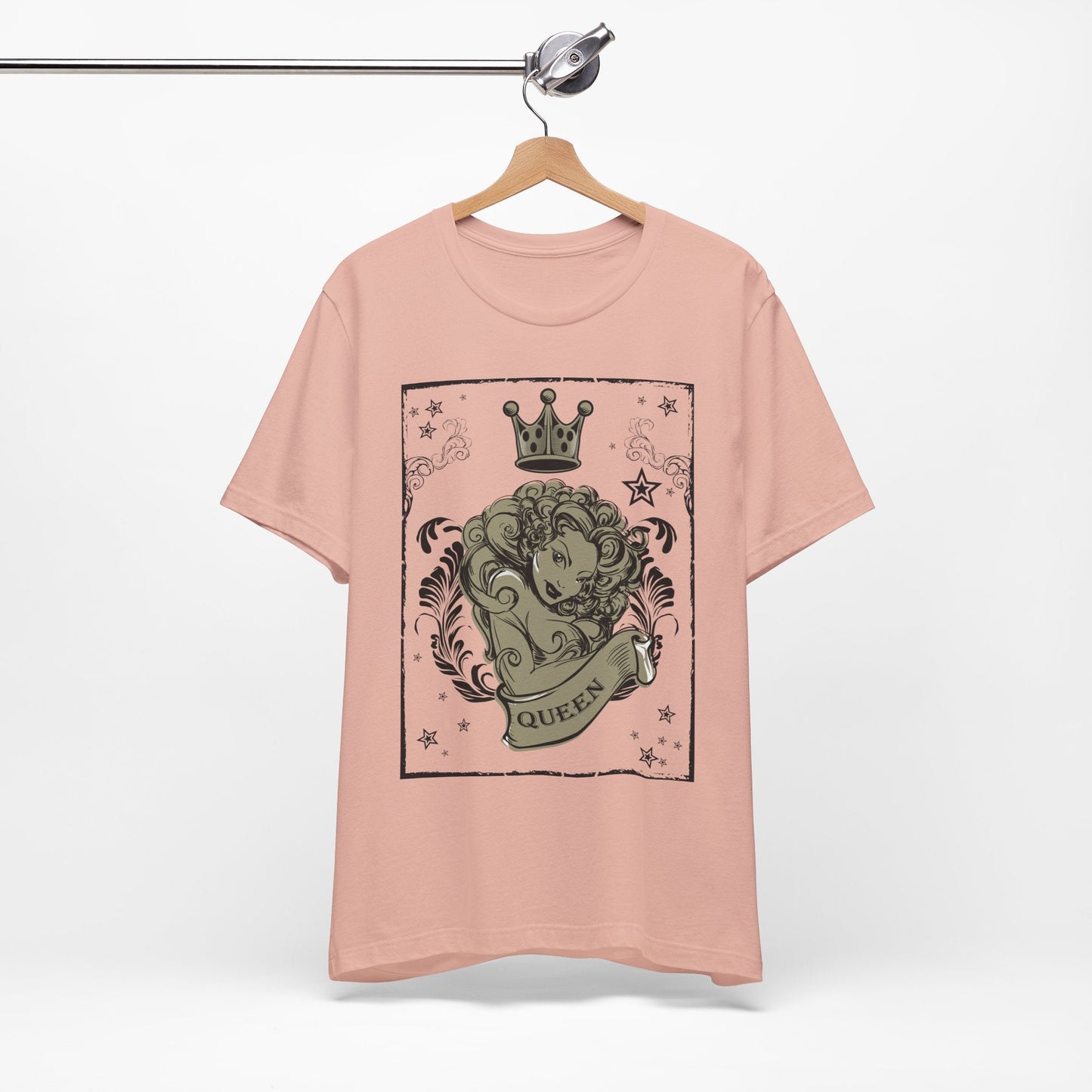 Crown Face Portrait Graphic Tee Vintage Floral Illustration Rock Band T-Shirt