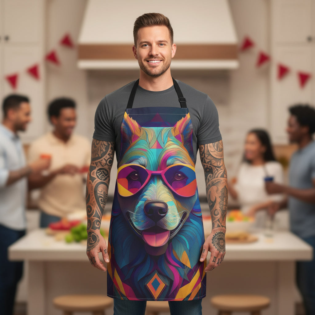 Colorful Sunglasses Dog Apron — Vibrant Pop-Art Pet Chef Apron Stain-Resistant - Art Print Canvas Apron