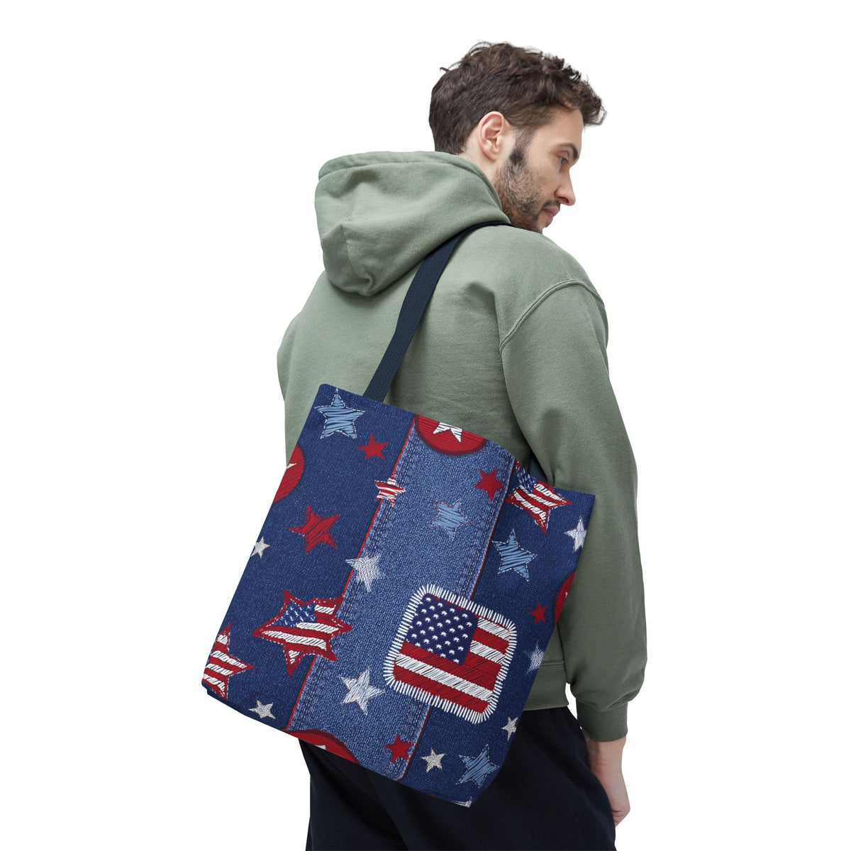 4th of July Graphic Denim Fabric Imitation Print Unisex Canvas Bag Poly Spun 3 Sizes Tote Bag 200-13